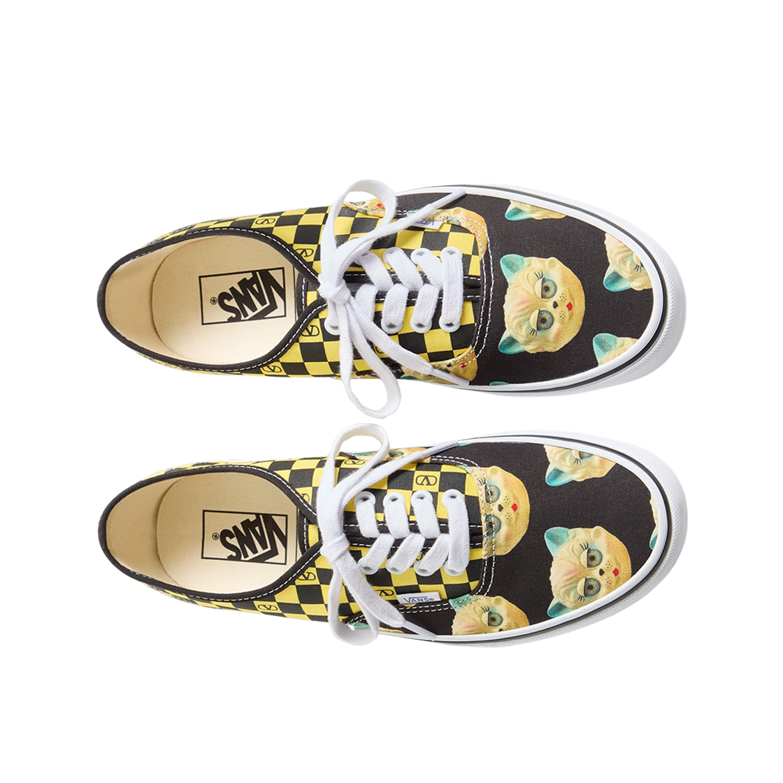 반스 x 발렌티노 브이로고 체커보드 르 샤 드 라 메종 프린트 패브릭 로우 탑 블랙 레몬(Vans x Valentino Vlogo Checkerboard Le Chat De La Maison Print Fabric Low Top Black Lemon) - 2