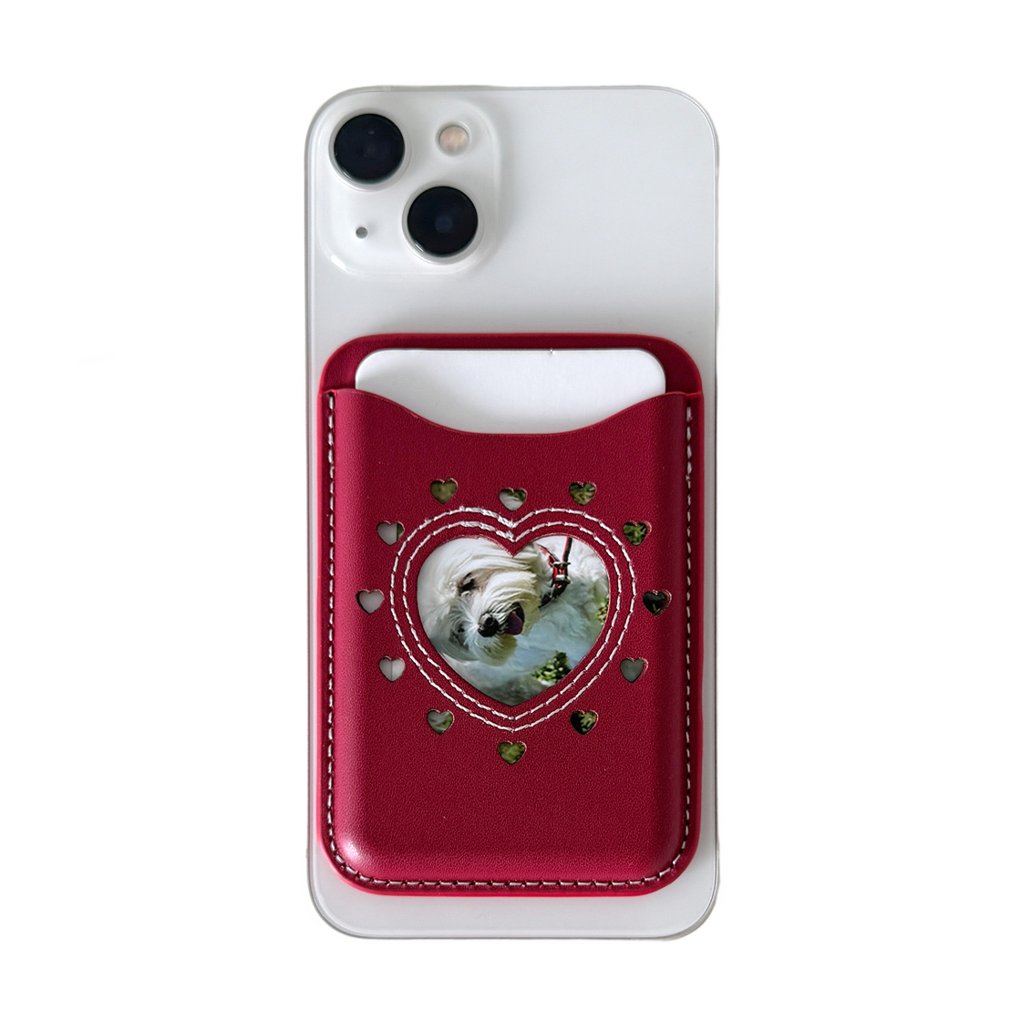 르마스크 하트홀 강력자석 포토 맥세이프 가죽 카드지갑 카드 2장 레드(LE MASQUE Heart-Frame Photo Magnetic Leather Card Wallet Red)