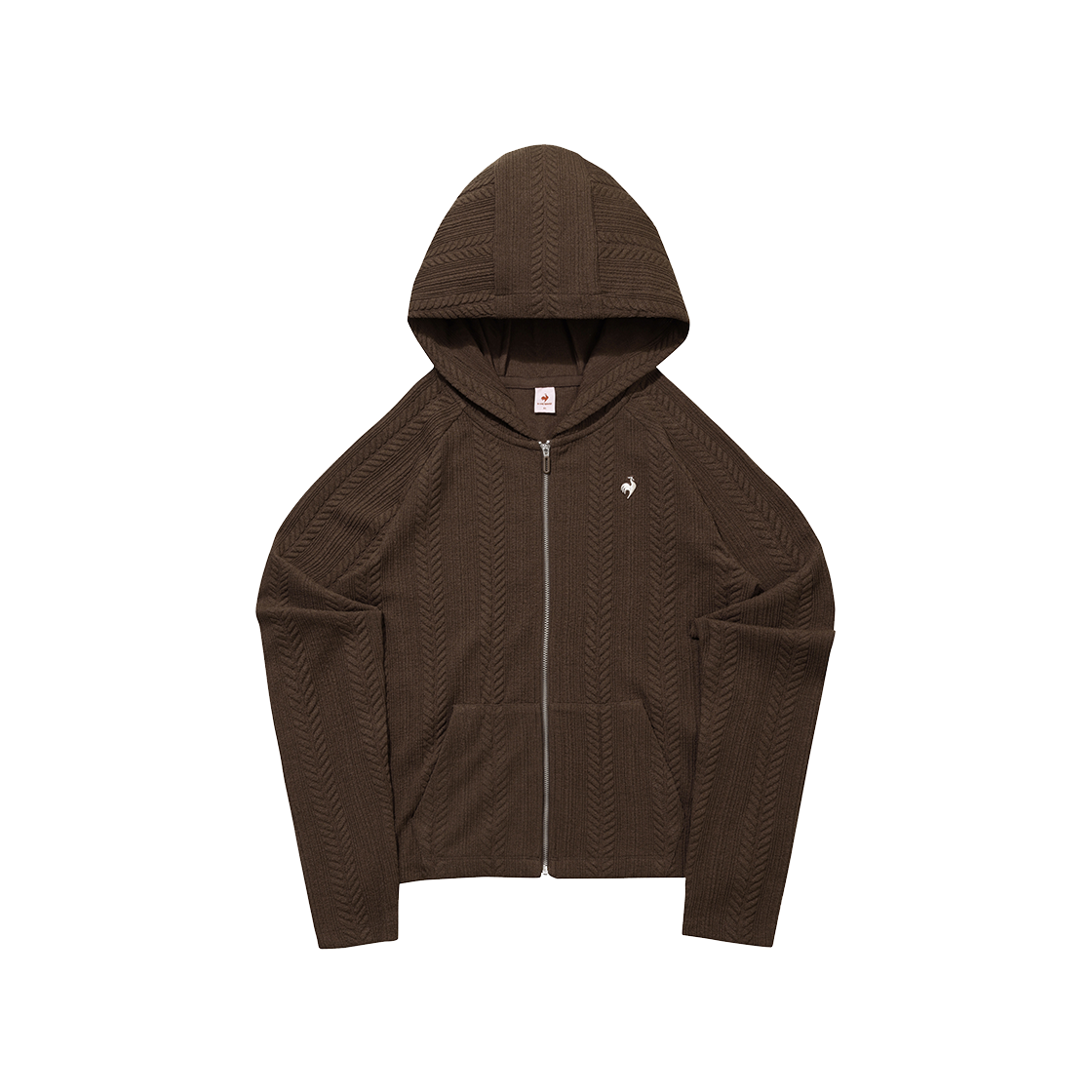 르꼬끄 스포르티브 여성 슬림핏 케이블 자가드 후드 집업 - 브라운(QQ322OFT91)(le coq sportif Women's Slim-Fit Cable Jacquard Hooded Zip-Up Jacket Brown)