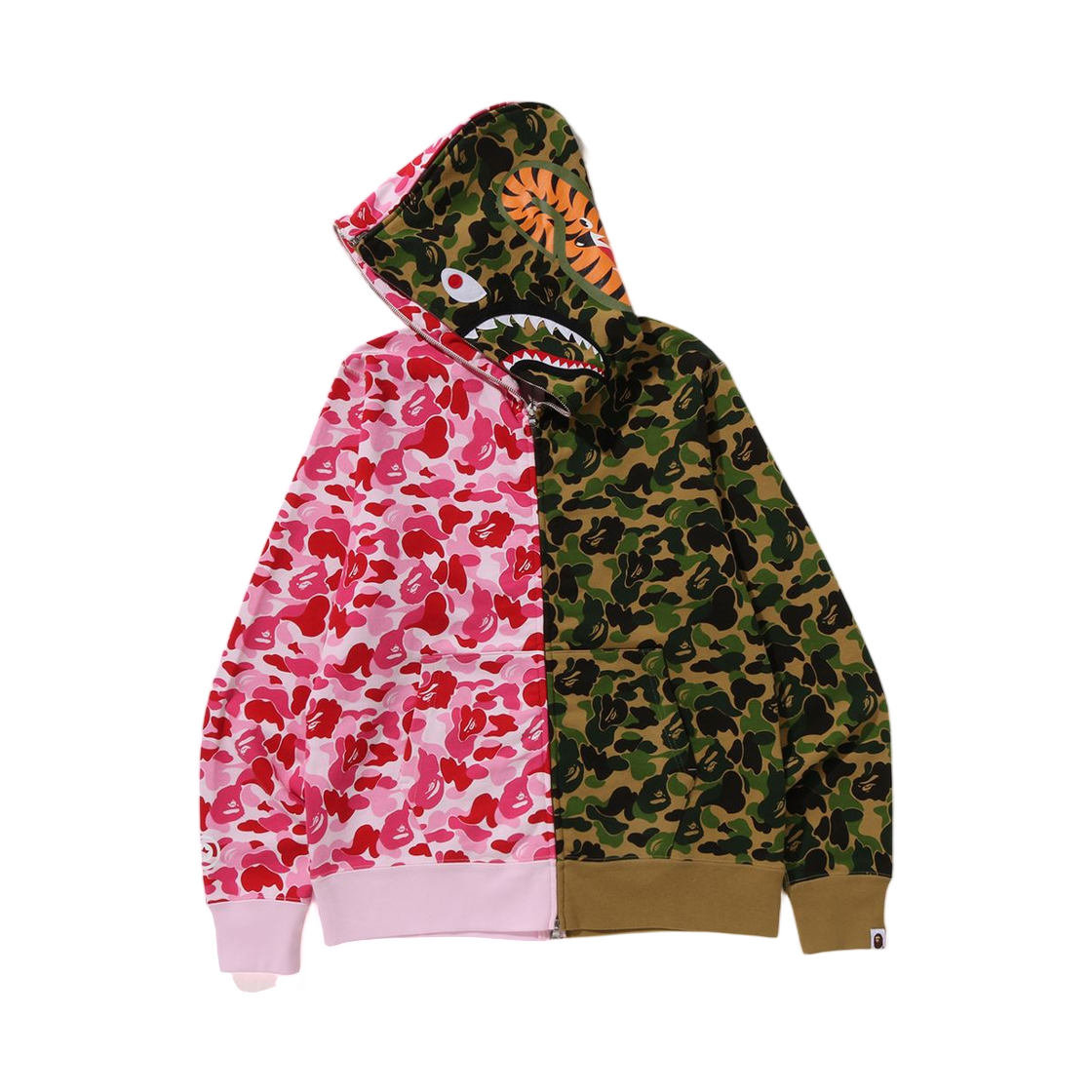 베이프 121 ABC 카모 세퍼레이트 샤크 풀 집 후드 핑크 그린(BAPE 121 ABC Camo Separate Shark Full Zip Hoodie Pink Green) - 3