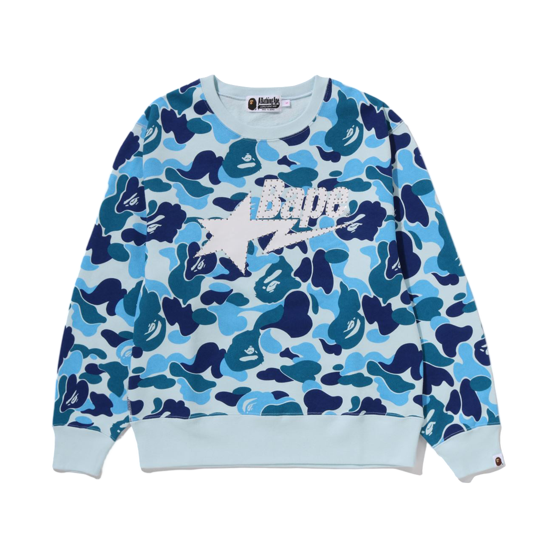 (W) 베이프 180 ABC 카모 라인스톤 베이프 스타 크루넥 스웨트셔츠 블루((W) BAPE 180 ABC Camo Rhinestone Bape sta Crewneck Sweatshirt Blue) - 1