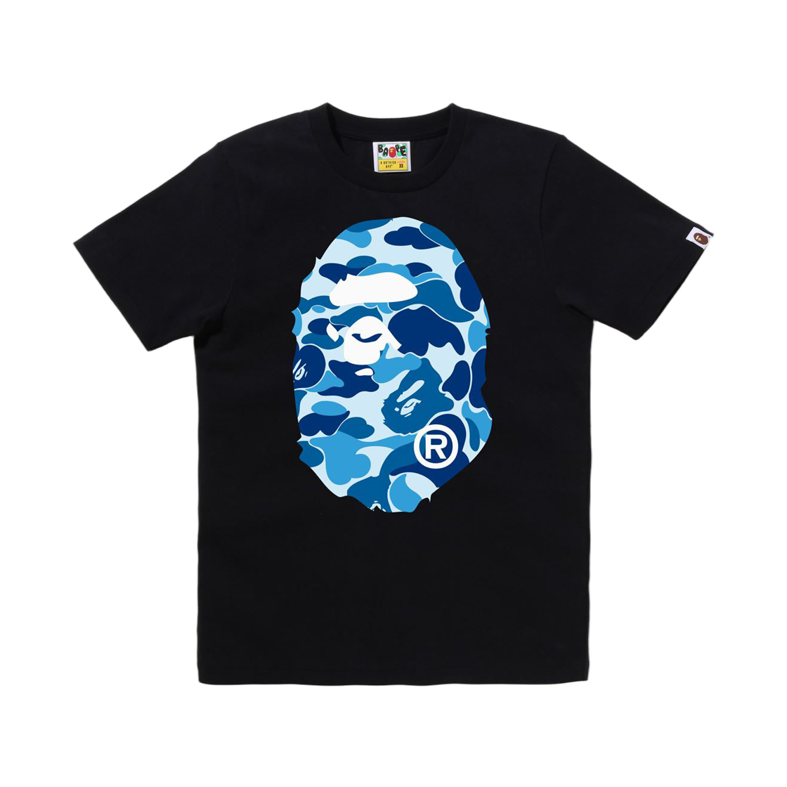 (W) 베이프 176 ABC 카모 빅 에이프 헤드 티셔츠 블랙 블루((W) BAPE 176 ABC Camo Big Ape Head T-Shirt Black Blue) - 1