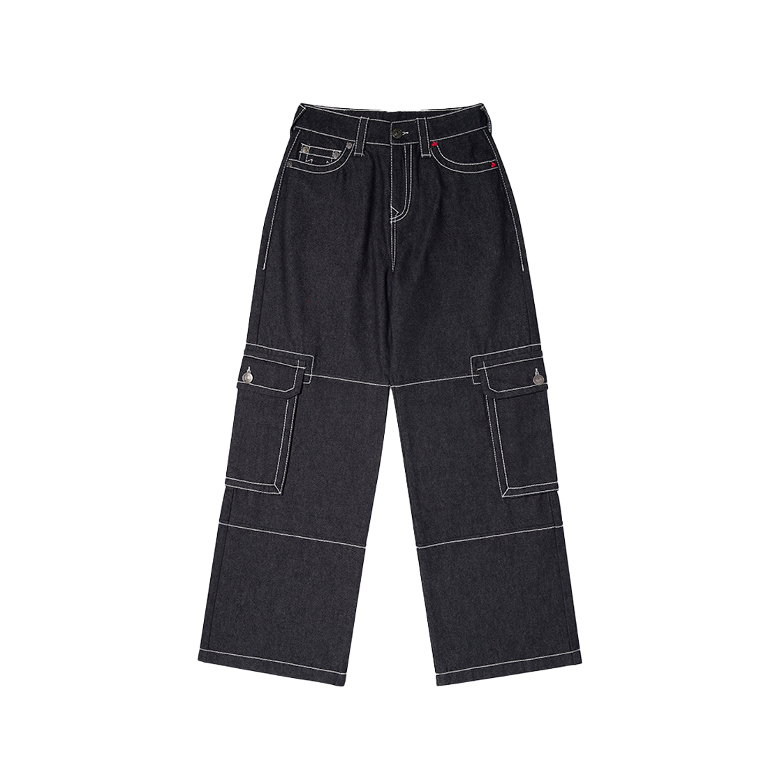 트루릴리젼 x 키르시 스티치 포인트 데님 카고 팬츠 블루 데님