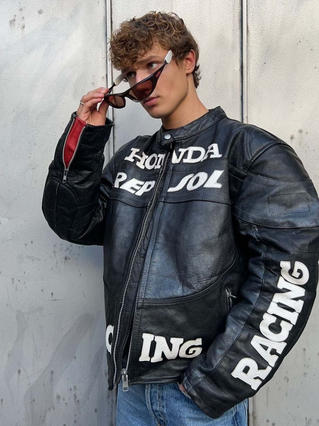 Honda Original Motorcycle Synthetic Leather Jacket White, (W) Hysteric Glamour Lamb Leather No Collar Racing Jacket Black 착용 스타일 - 3