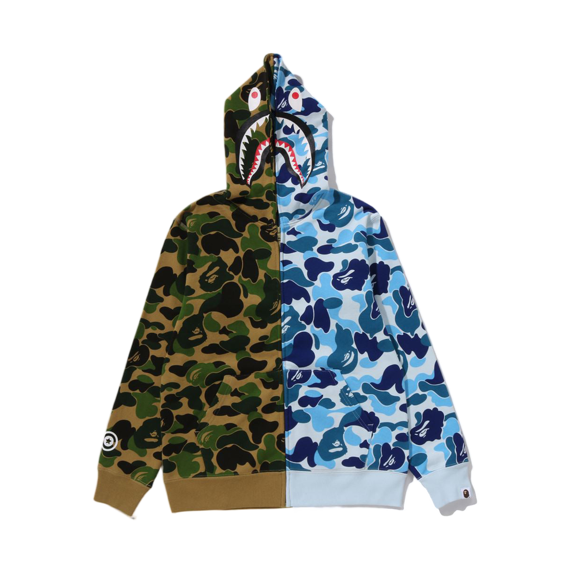(키즈) 베이프 197 ABC 카모 멀티 샤크 집 후드 그린((Kids) BAPE 197 ABC Camo Multi Shark Zip Hoodie Green) - 1