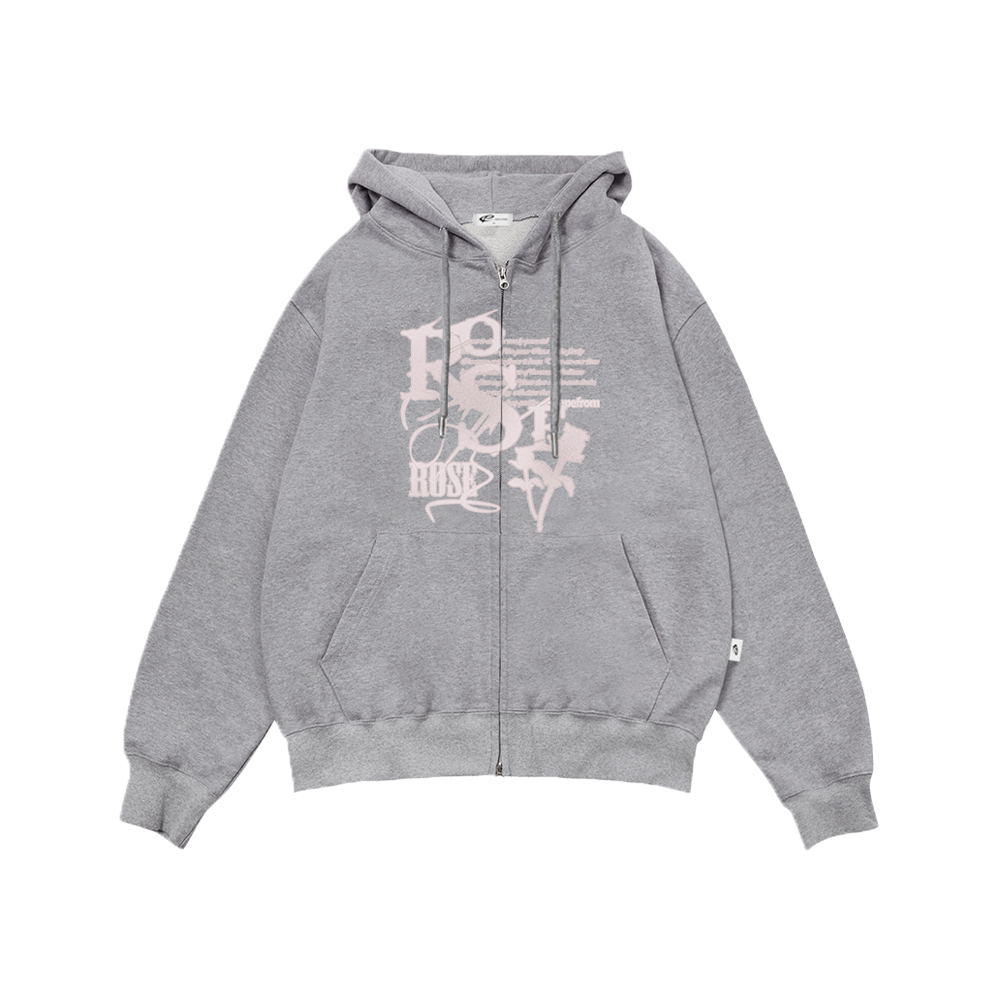 이스케이프프롬 빈티지 로즈 프린트 투웨이 후드집업 그레이(Escapefrom Vintage Rose Print Two Way Hoodie Gray) - 1