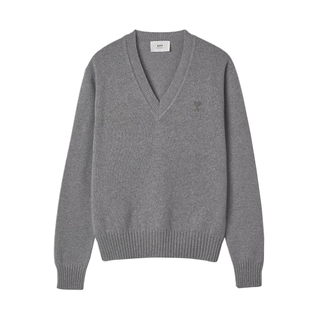 아미 톤온톤 로고 브이넥 니트 헤더 그레이(AMI de Coeur V-Neck Knit Heather Grey) - 1