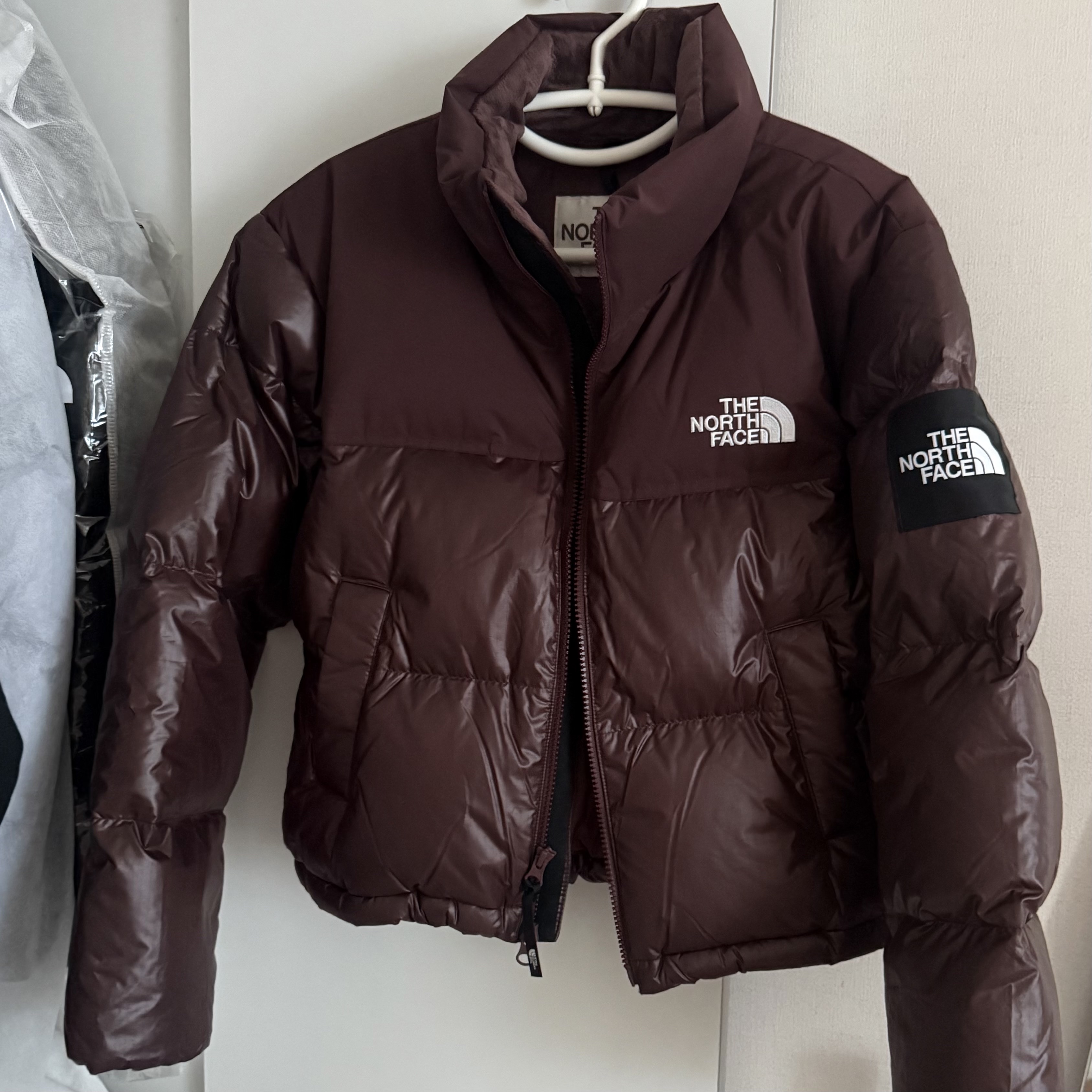 (W) The North Face White Label Novelty Nuptse Down Jacket Cocoa Brown 착용 스타일 - 2