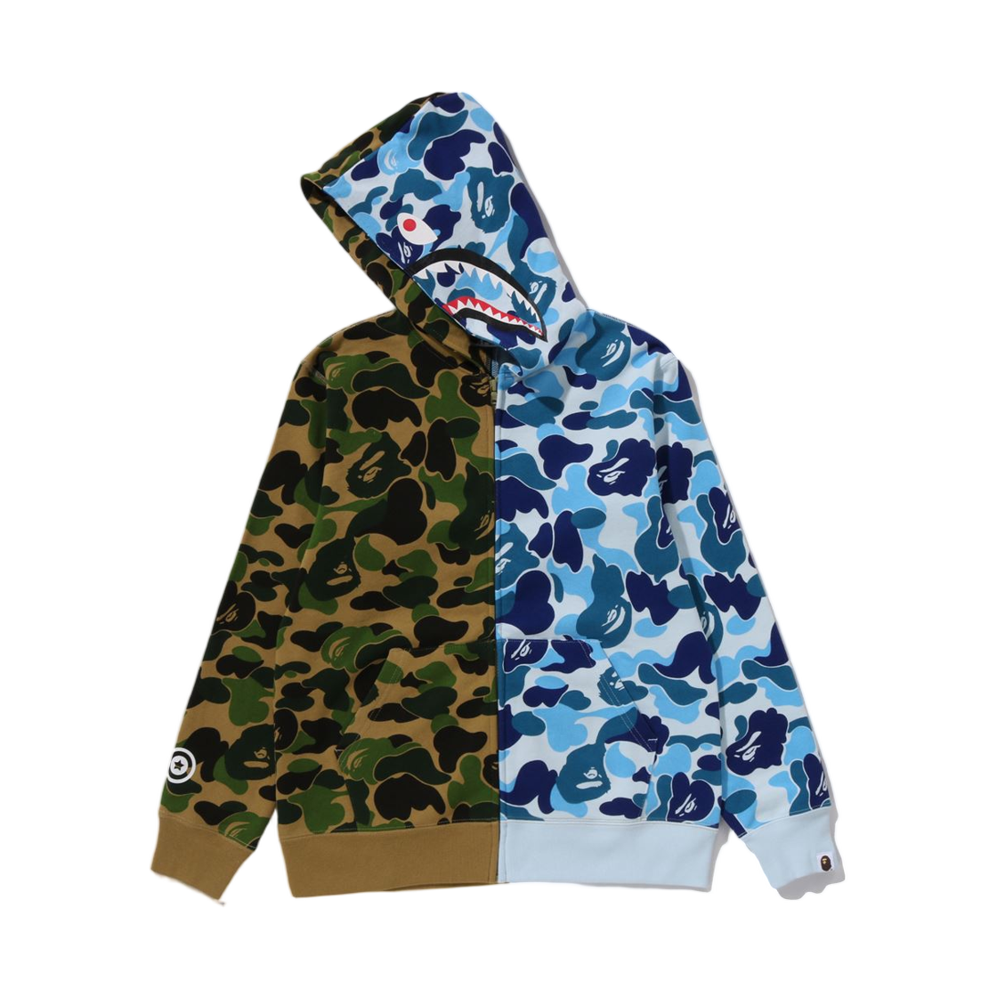 (키즈) 베이프 197 ABC 카모 멀티 샤크 집 후드 그린((Kids) BAPE 197 ABC Camo Multi Shark Zip Hoodie Green) - 3