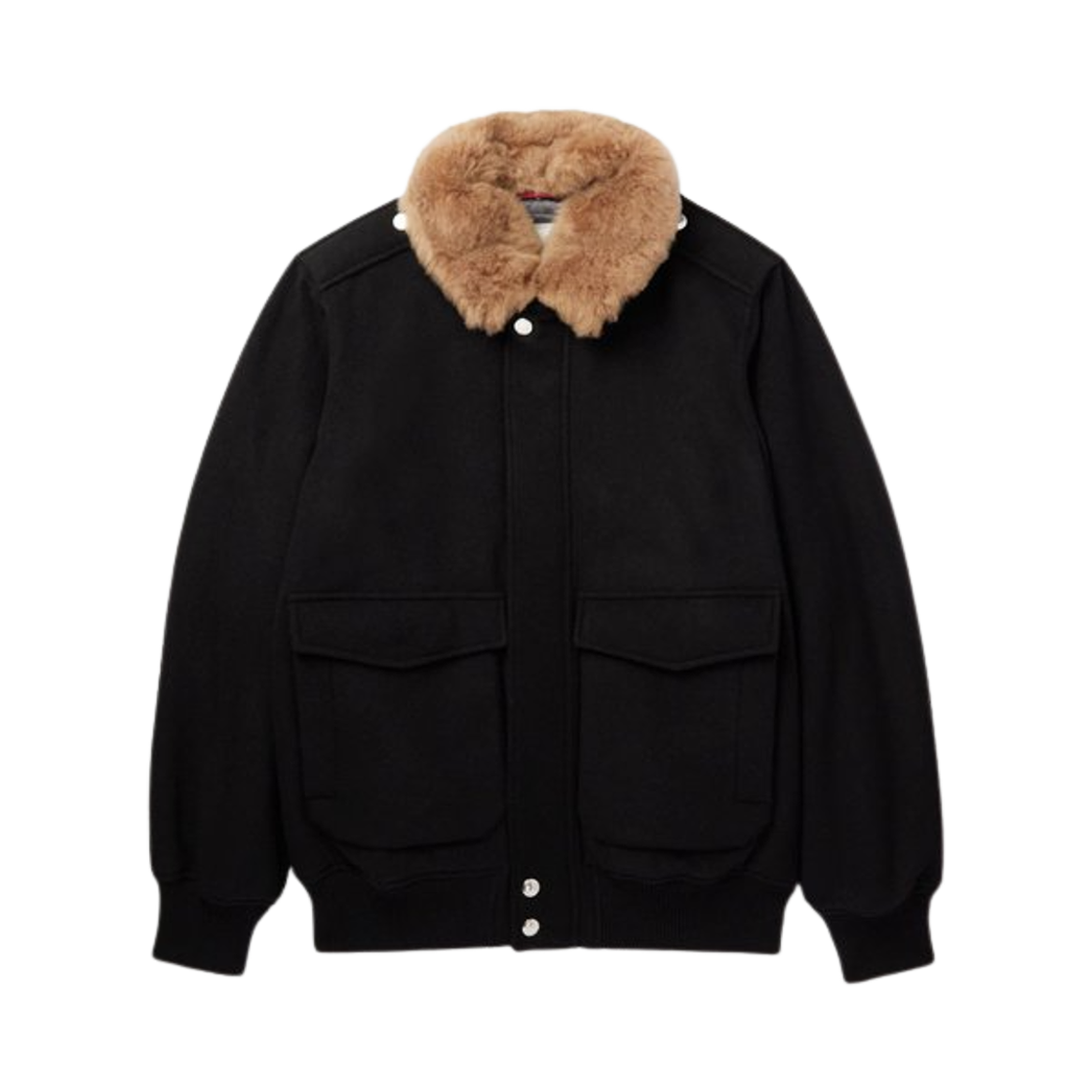 MT4976479-CHV49 Brunello Cucinelli Shearling Trimmed Cahsmere Bomber Jacket Black