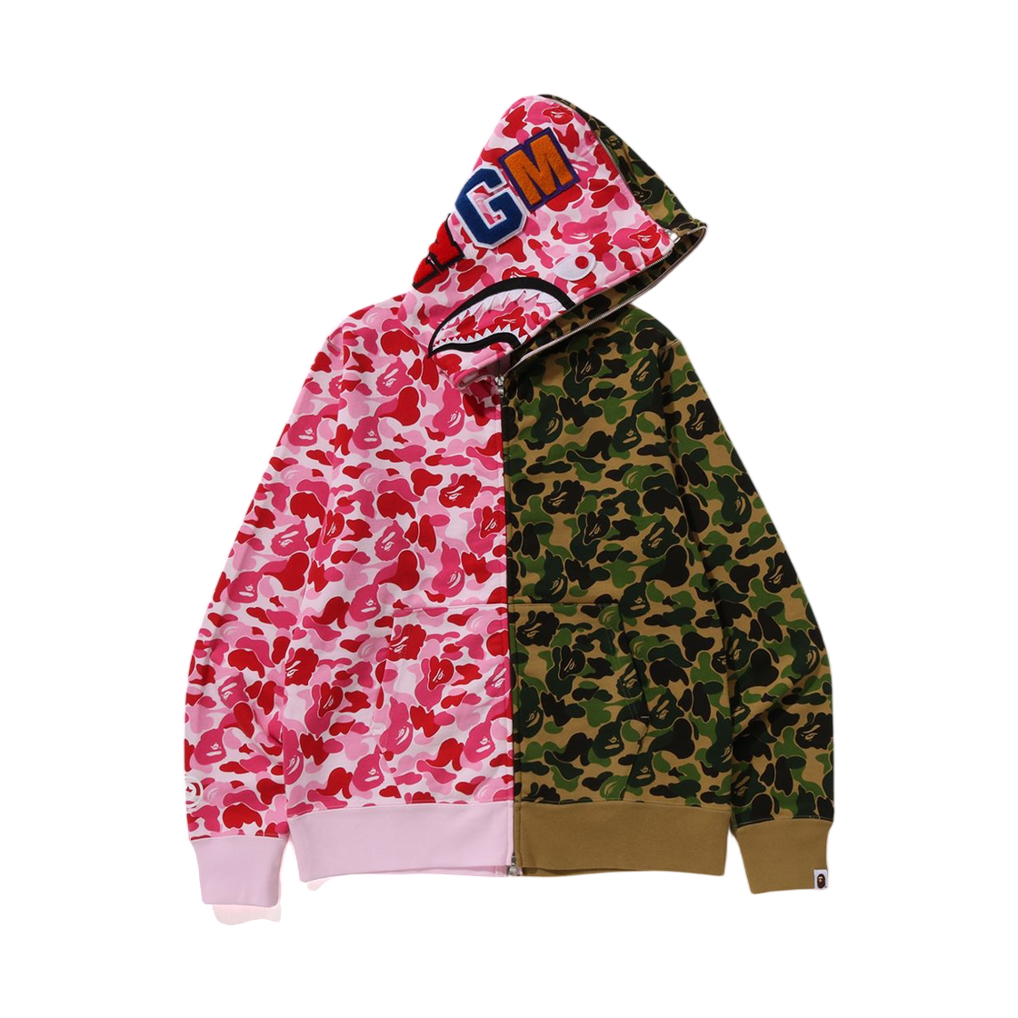 베이프 121 ABC 카모 세퍼레이트 샤크 풀 집 후드 핑크 그린(BAPE 121 ABC Camo Separate Shark Full Zip Hoodie Pink Green) - 2