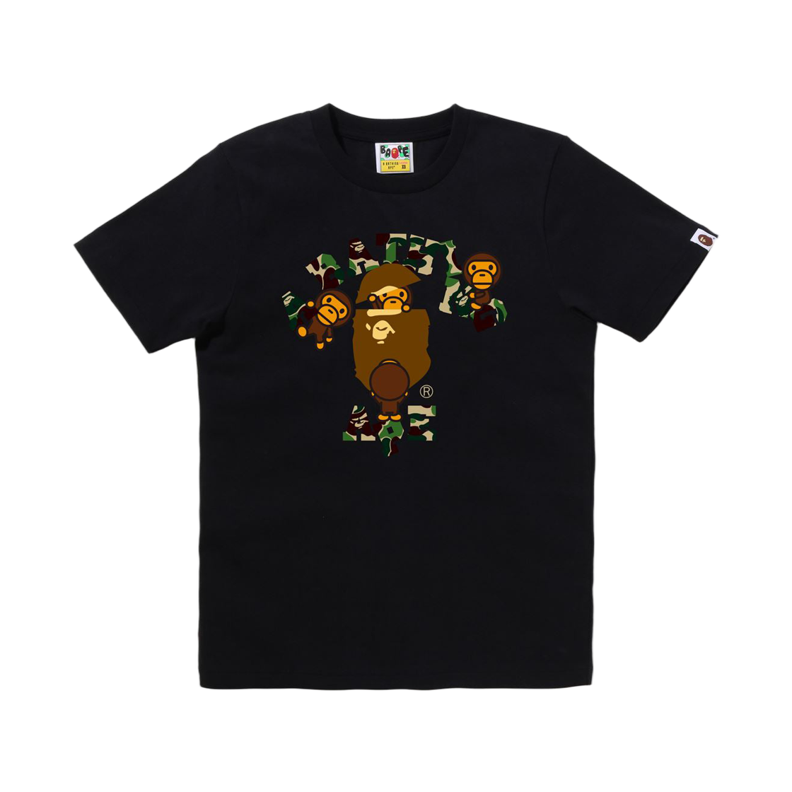 (W) 베이프 177 ABC 카모 컬리지 마일로 티셔츠 블랙 그린((W) BAPE 177 ABC Camo College Milo T-Shirt Black Green) - 1