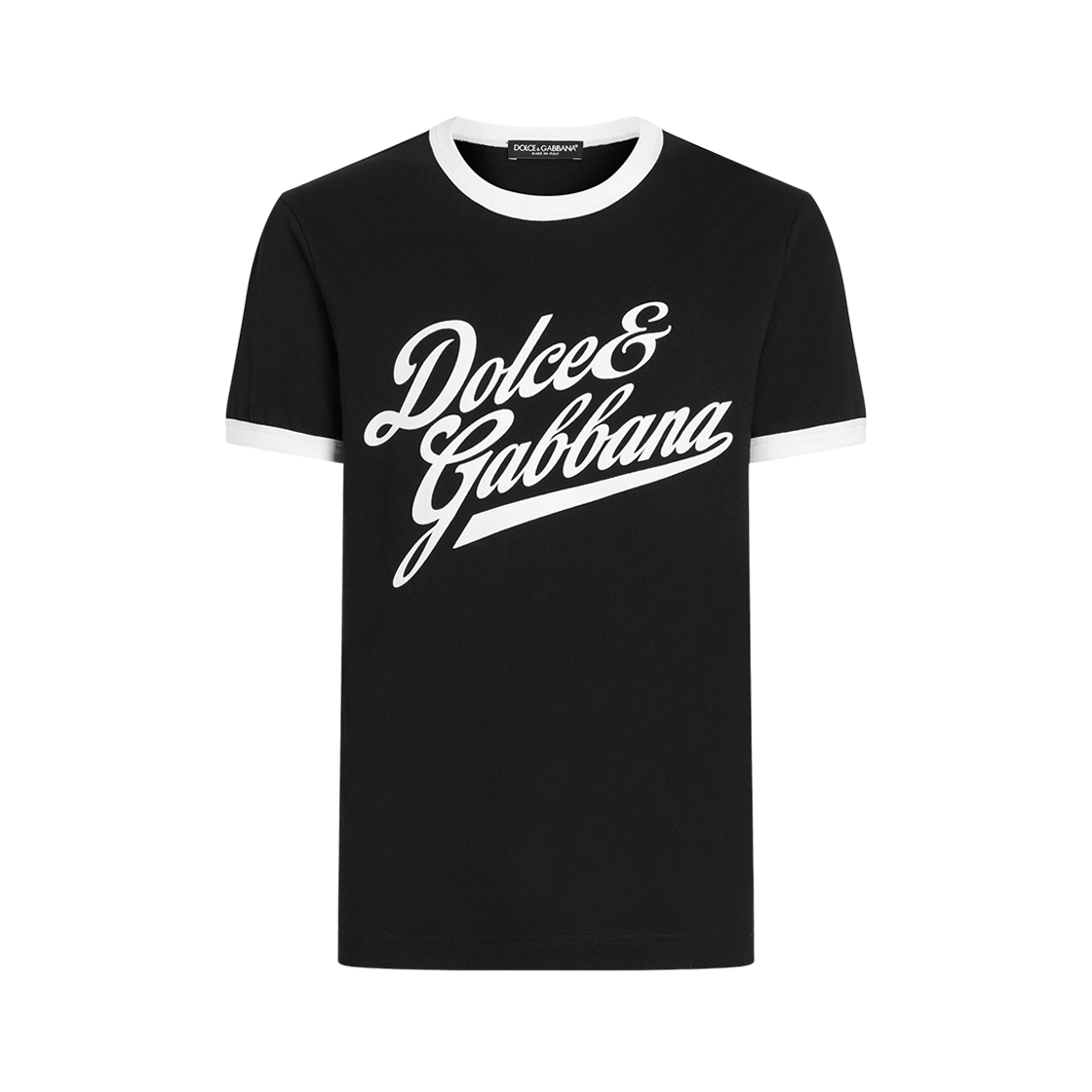 돌체 앤 가바나 플록 프린트 코튼 티셔츠 블랙(Dolce & Gabbana Cotton T-Shirt with Flock Print Black) - 1