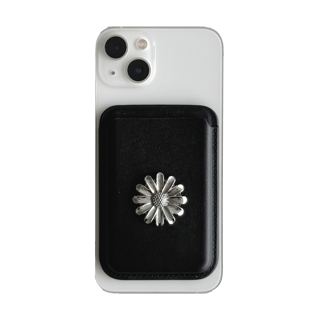 L11E8461401 LE MASQUE Daisy Magnetic Leather Card Wallet Black