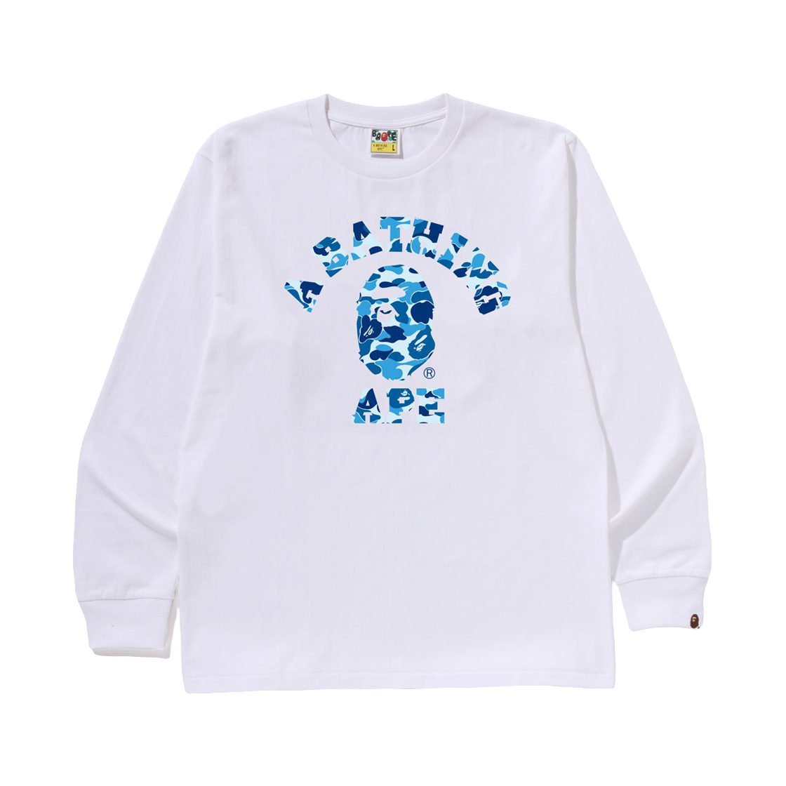 베이프 ABC 카모 컬리지 롱슬리브 티셔츠 화이트 블루