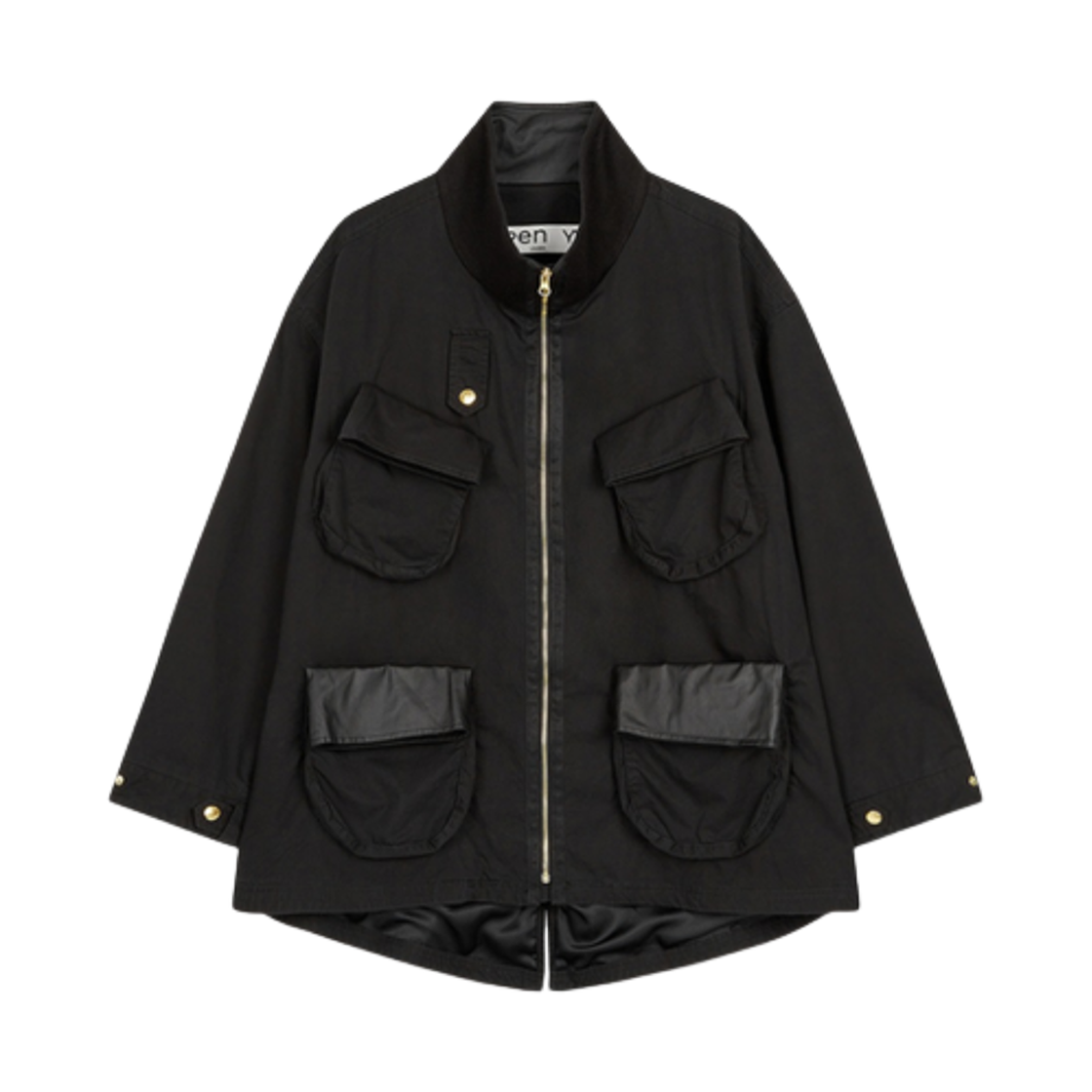 - (W) Open Yy Cotton Cargo Pocket Field Jacket Black