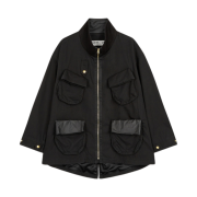 (W) Open Yy Cotton Cargo Pocket Field Jacket Black