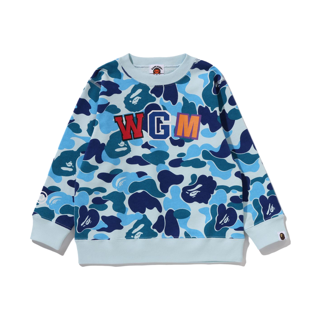 (키즈) 베이프 191 ABC 카모 샤크 크루넥 스웨트셔츠 블루((Kids) BAPE 191 ABC Camo Shark Crewneck Sweatshirt Blue) - 1