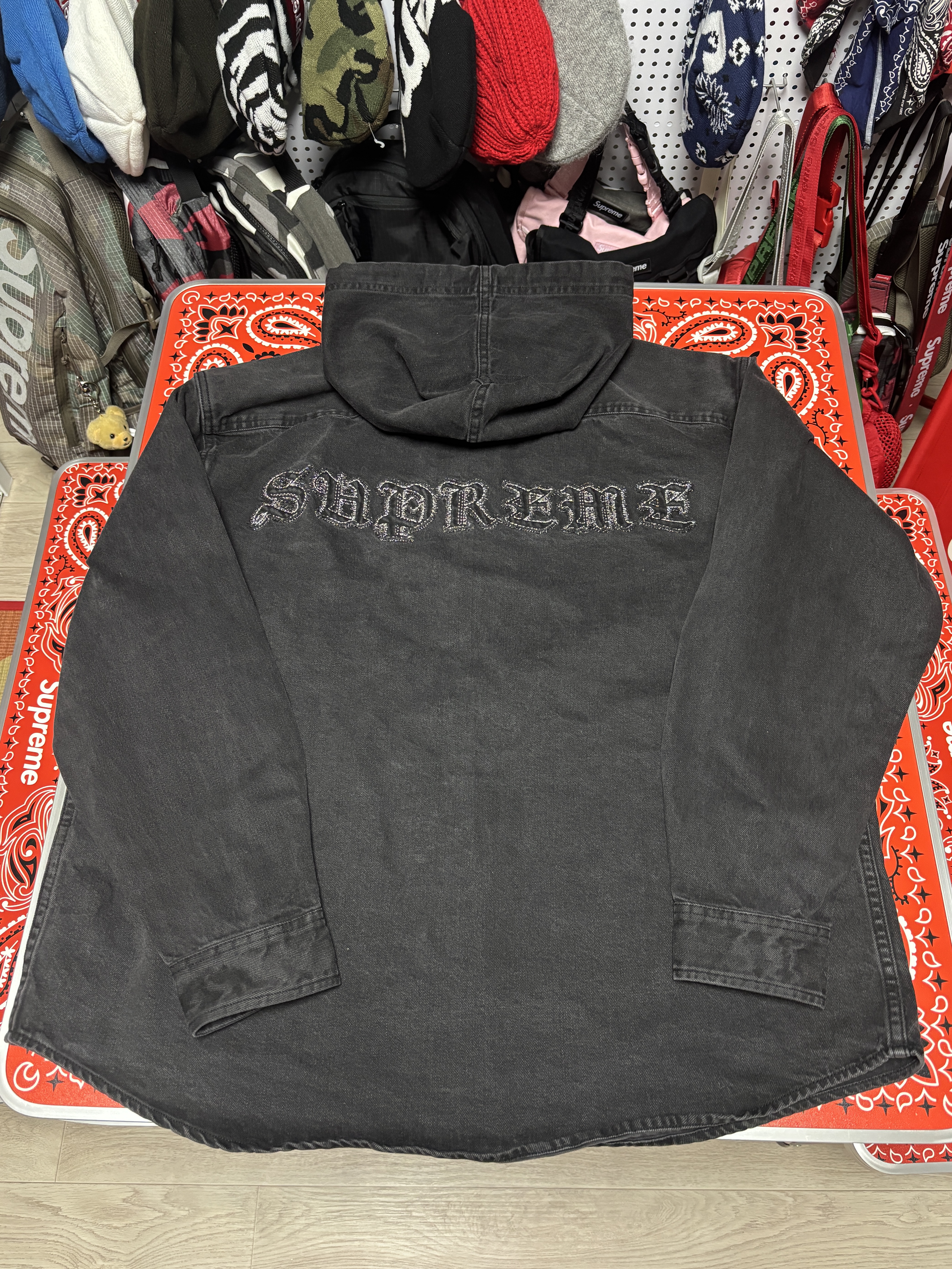 Supreme Hooded Denim Shirt Black - 25SS 착용 스타일 - 2