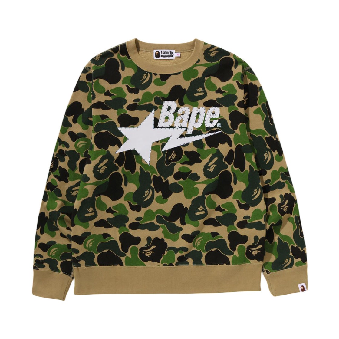 (W) 베이프 180 ABC 카모 라인스톤 베이프 스타 크루넥 스웨트셔츠 그린((W) BAPE 180 ABC Camo Rhinestone Bape sta Crewneck Sweatshirt Green) - 1
