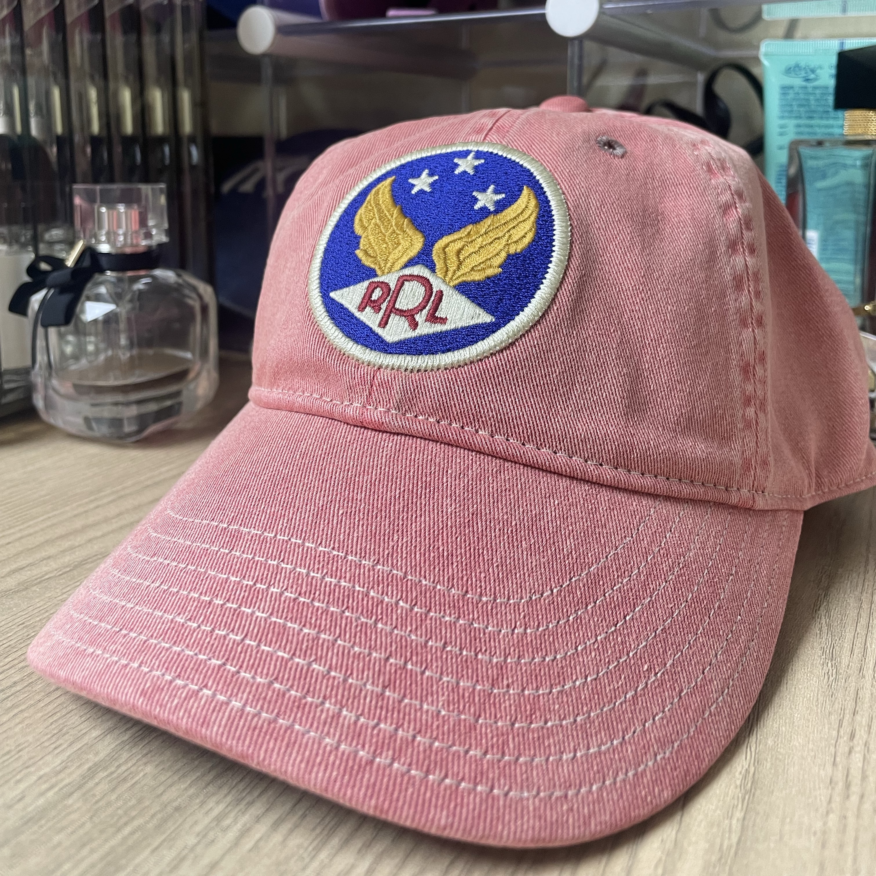 Double RL Garment Dyeing Twill Ball Cap Red 착용 스타일 - 1