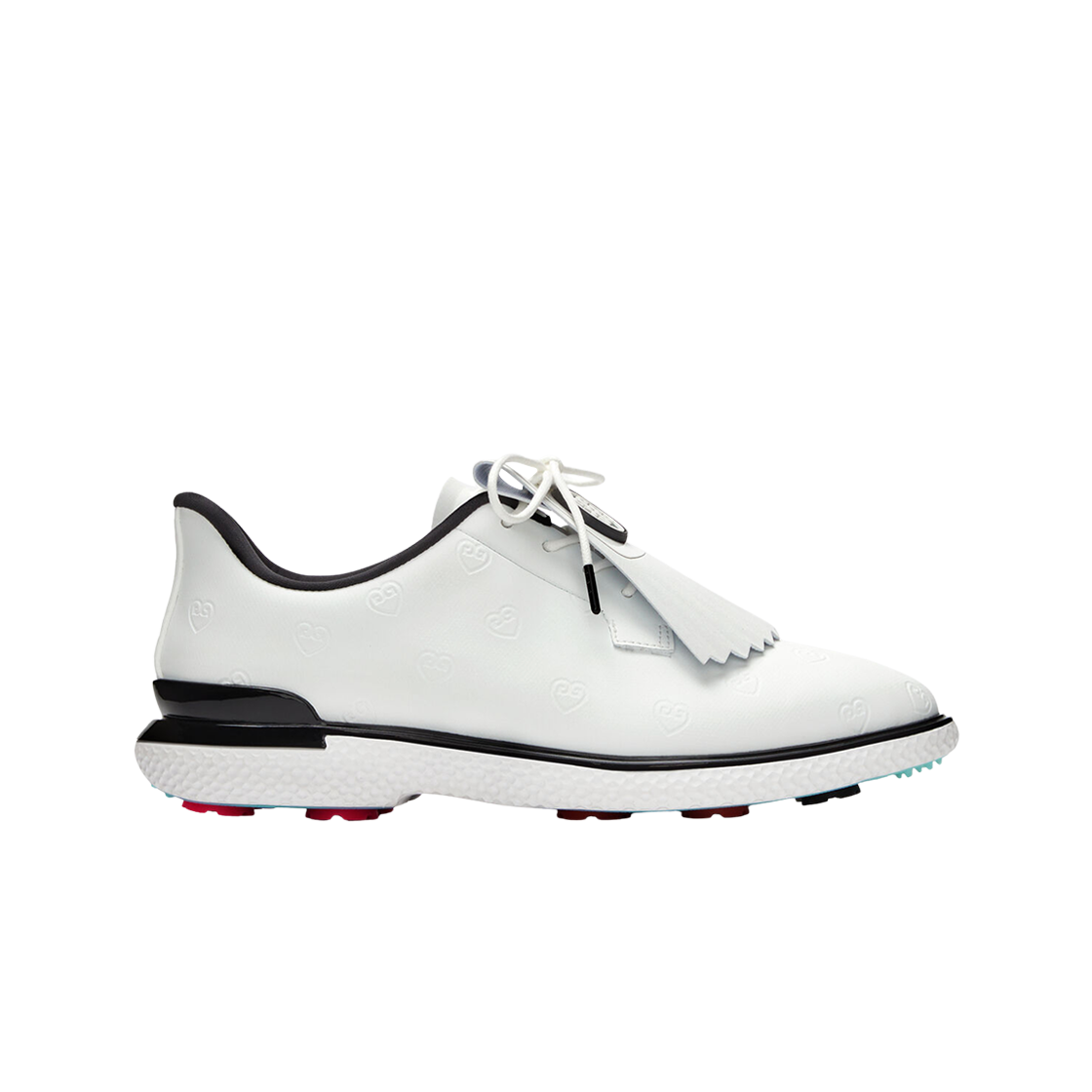 (W) 지포어 갤리밴2r 디보스드 하트 지스 킬티 골프 슈즈 스노우 오닉스((W) G/Fore Gallivan2r Debossed Heart G's Kiltie Golf Shoes Snow Onyx)