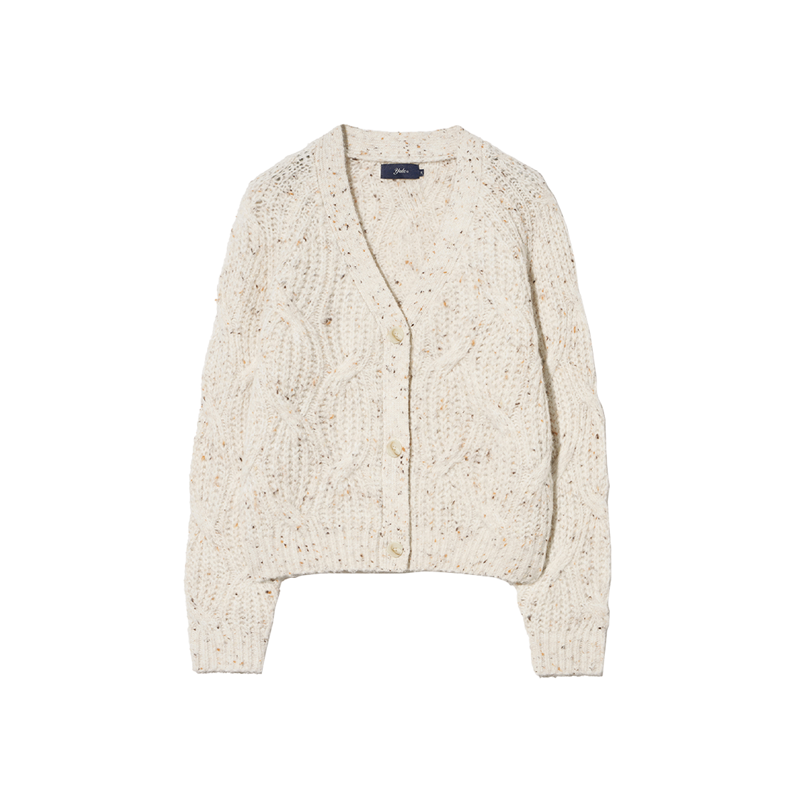 YEW1KC205AIV Yale Women’s Nep Yarn Big Cable Cardigan Ivory
