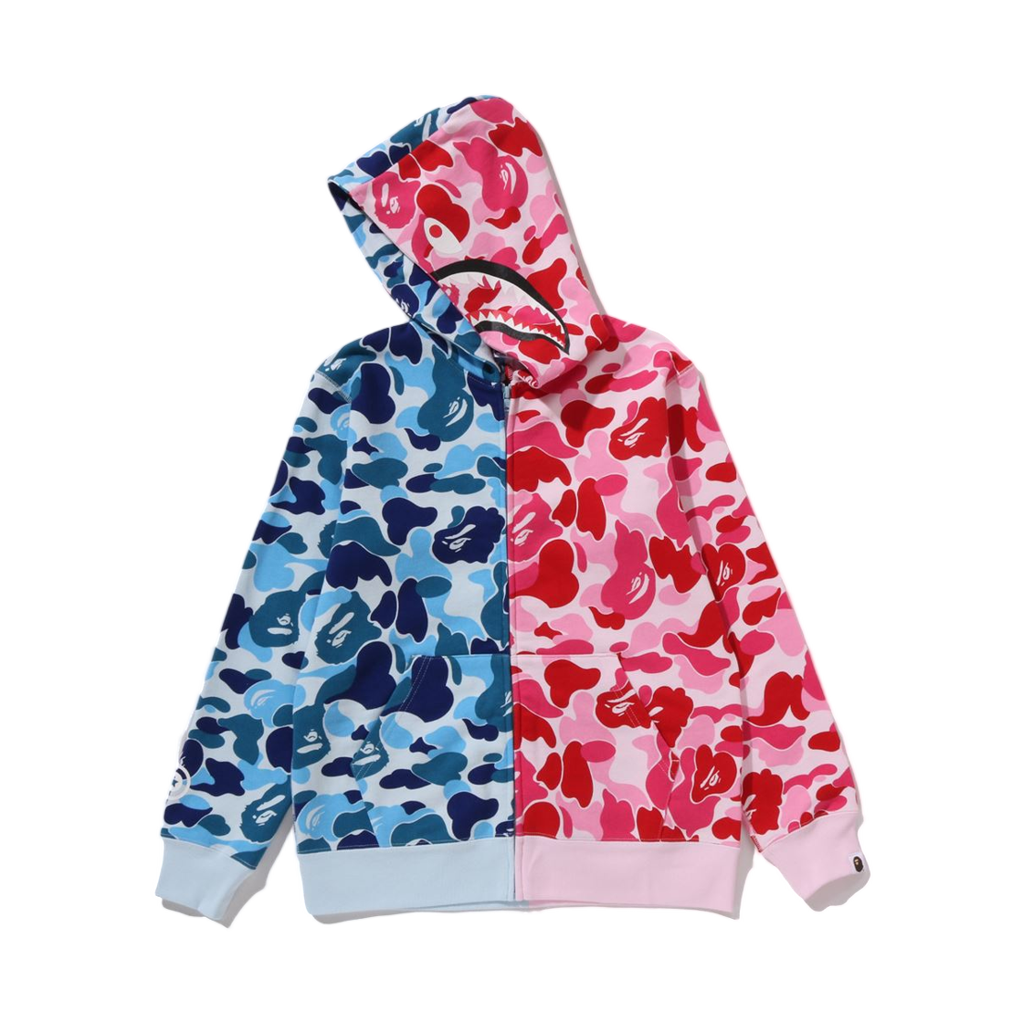 (키즈) 베이프 197 ABC 카모 멀티 샤크 집 후드 블루((Kids) BAPE 197 ABC Camo Multi Shark Zip Hoodie Blue) - 3