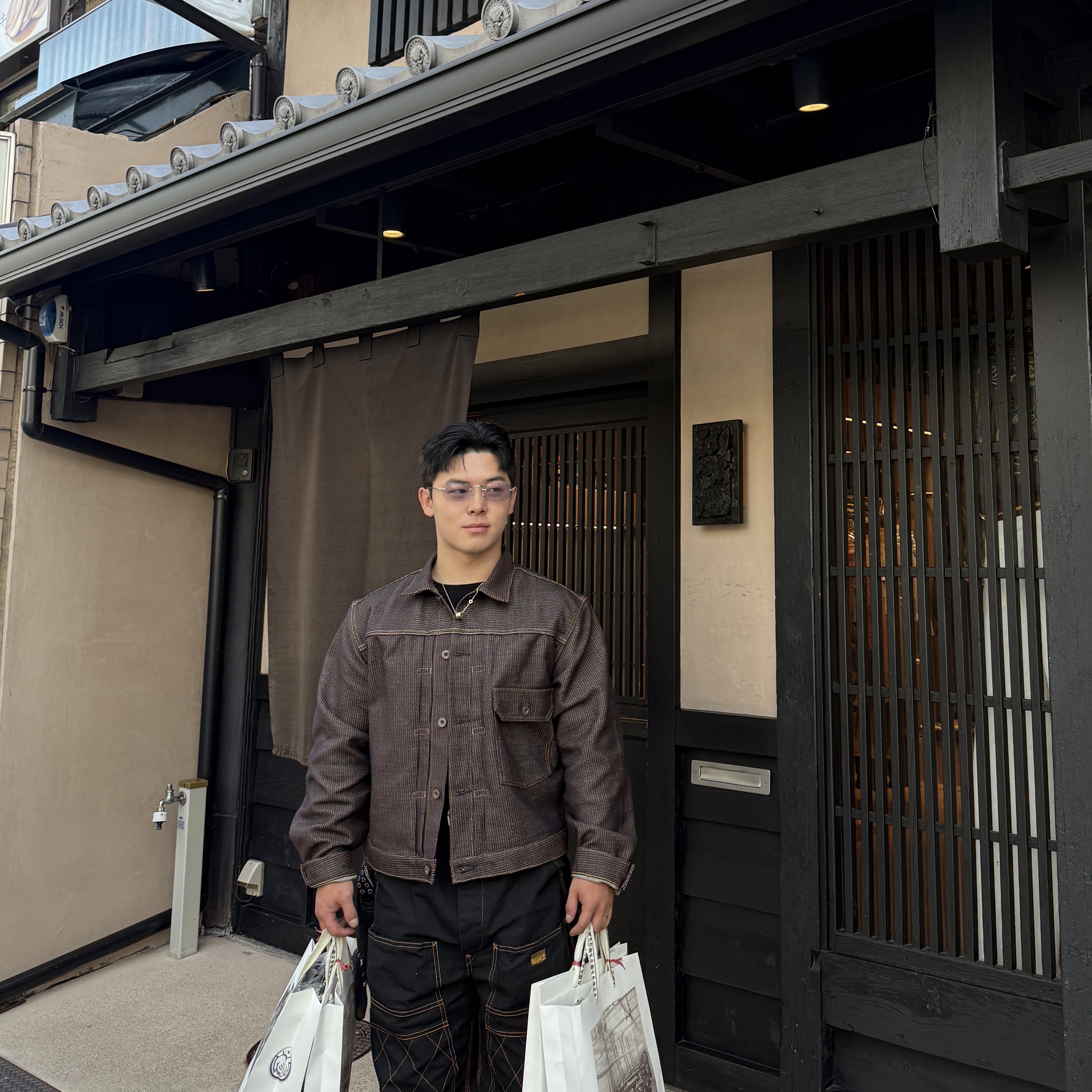 Kapital Thin Canvas Lumber Pants Black, Kapital Century Denim 1st Jacket N5S Brown 착용 스타일 - 1