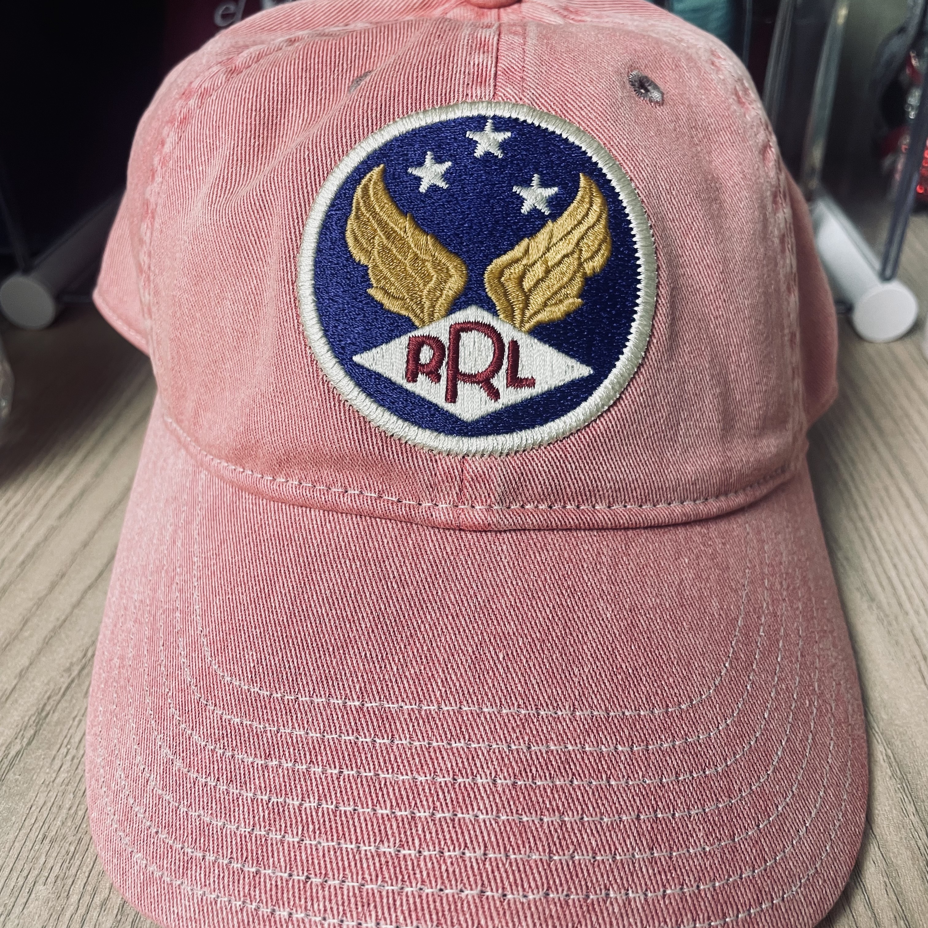 Double RL Garment Dyeing Twill Ball Cap Red 착용 스타일 - 3
