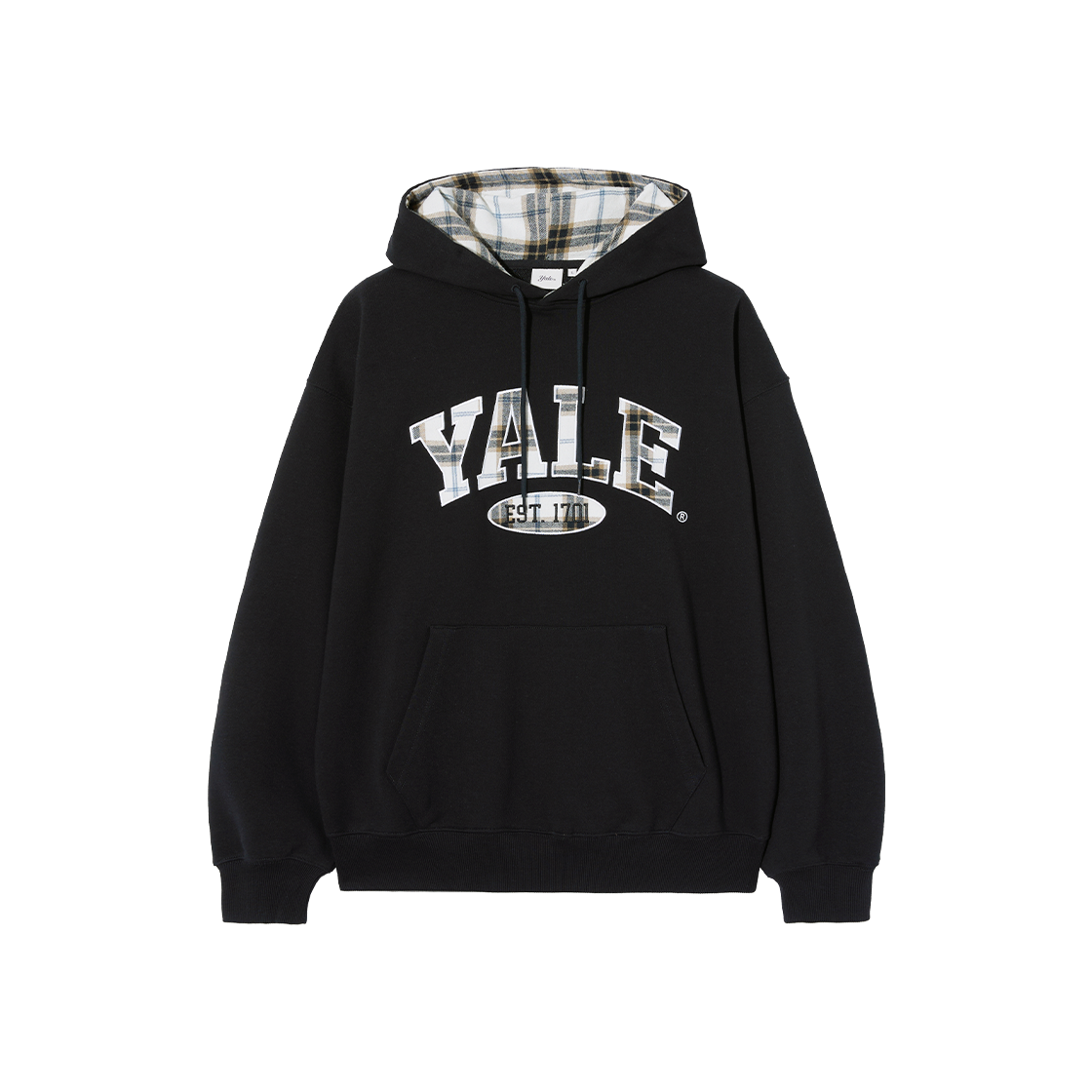 체크 투톤아치 후드_블랙(Yale Check 2-Tone Arch Hoodie_Black)