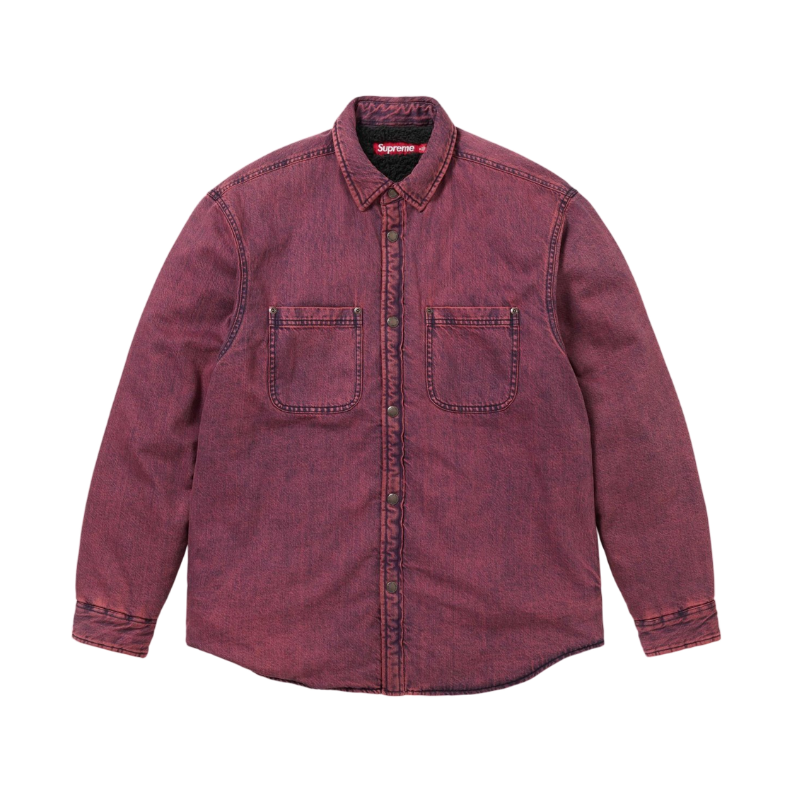 슈프림 셔링 라인드 데님 워크 셔츠 오버다이드 핑크 - 25FW(Supreme Shearling Lined Denim Work Shirt Overdyed Pink - 25FW) - 1