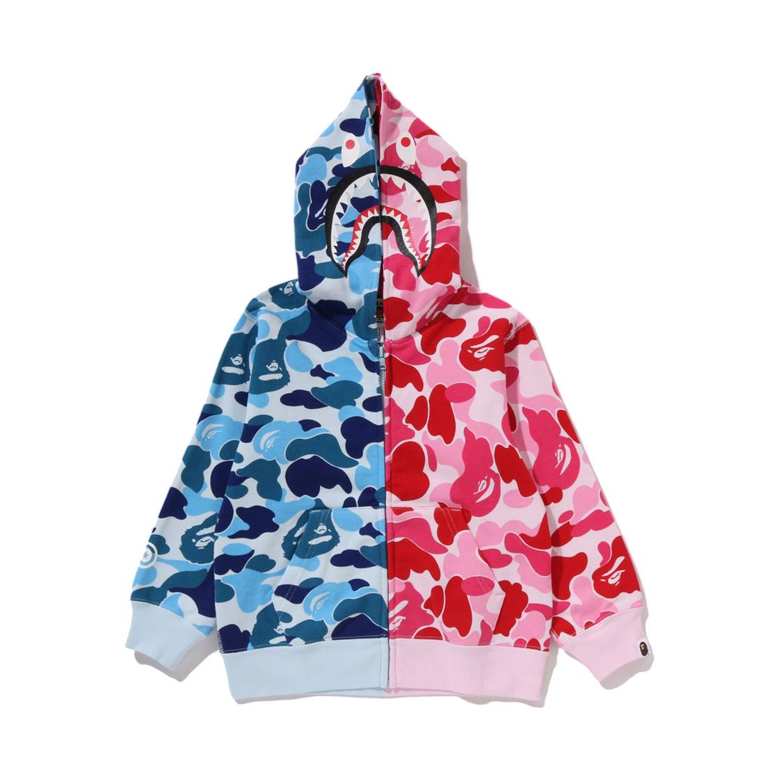 (키즈) 베이프 192 ABC 카모 멀티 샤크 집 후드 블루((Kids) BAPE 192 ABC Camo Multi Shark Zip Hoodie Blue) - 1