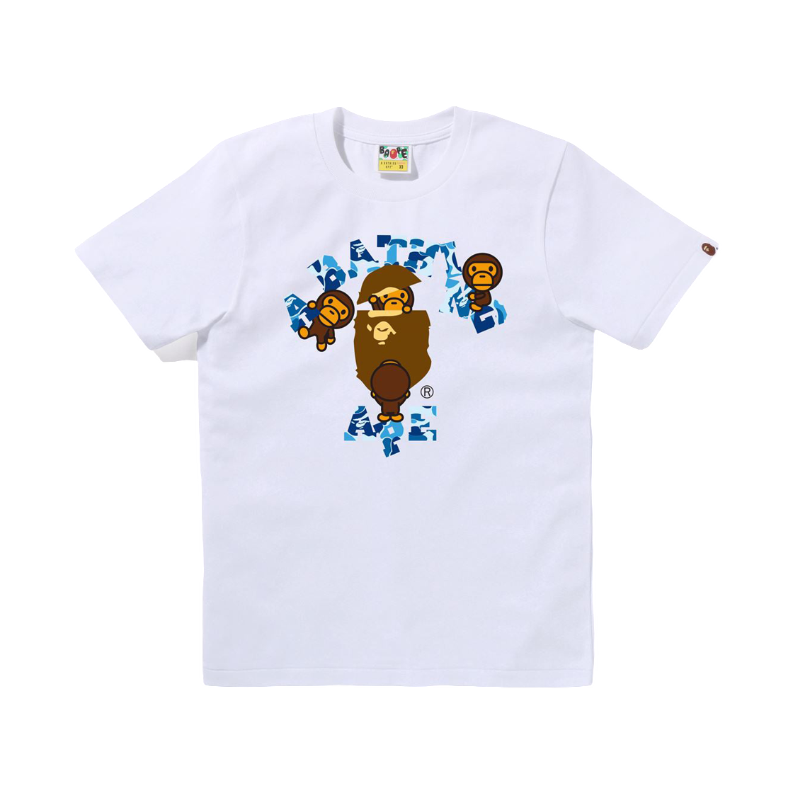 (W) 베이프 177 ABC 카모 컬리지 마일로 티셔츠 화이트 블루((W) BAPE 177 ABC Camo College Milo T-Shirt White Blue) - 1