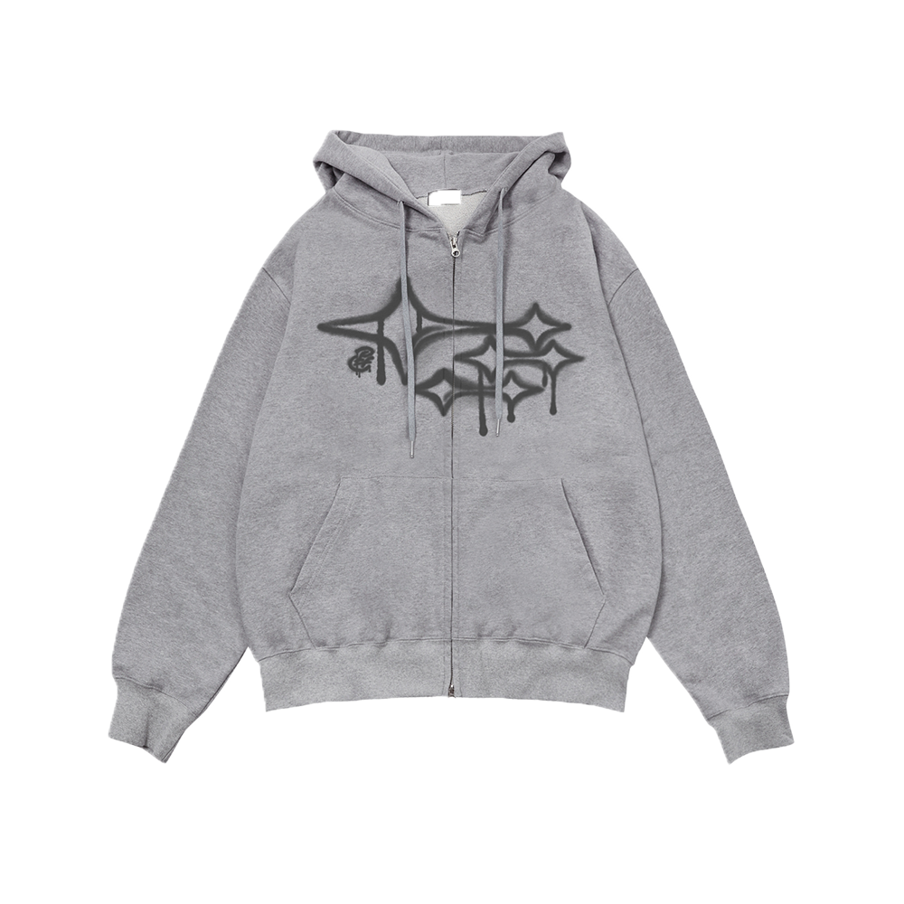 이스케이프프롬 그래피티 스타 프린트 투웨이 후드집업 그레이(Escapefrom Graffiti Star Print Two Way Hoodie Gray) - 1