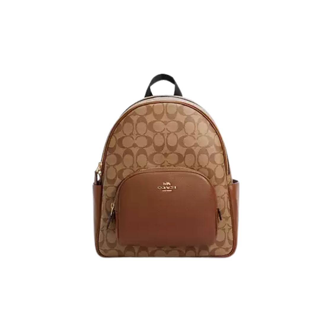 코치 시그니처 캔버스 코트 백팩 골드 카키 새들 2(Coach Court Backpack in Signature Canvas Gold Khaki Saddle 2) - 1