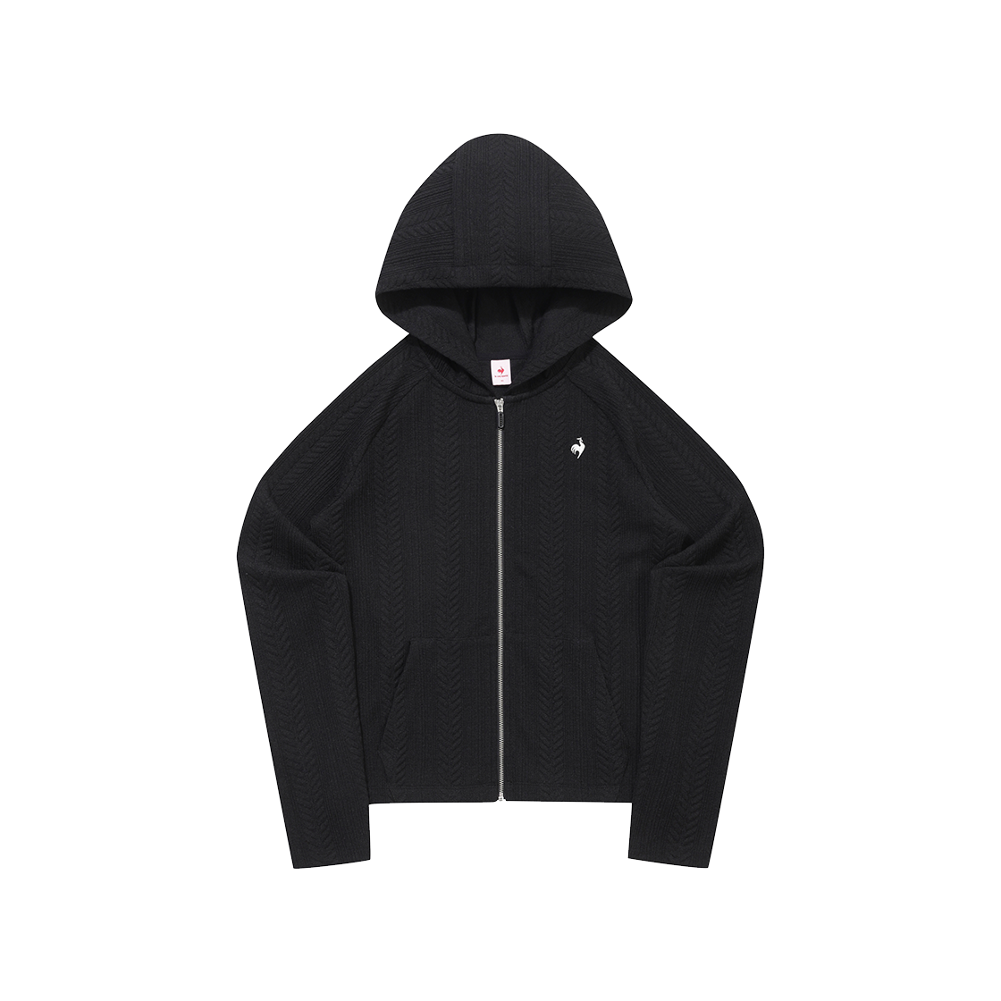 르꼬끄 스포르티브 여성 슬림핏 케이블 자가드 후드 집업 - 블랙(QQ322OFT91)(le coq sportif Women's Slim-Fit Cable Jacquard Hooded Zip-Up Jacket Black)