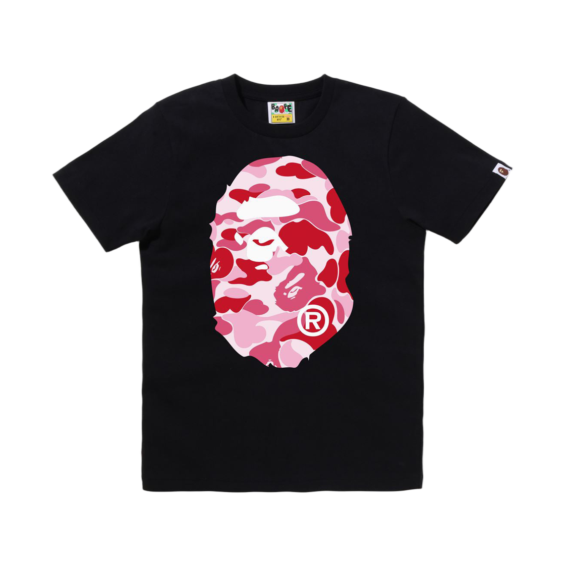 (W) 베이프 176 ABC 카모 빅 에이프 헤드 티셔츠 블랙 핑크((W) BAPE 176 ABC Camo Big Ape Head T-Shirt Black Pink) - 1