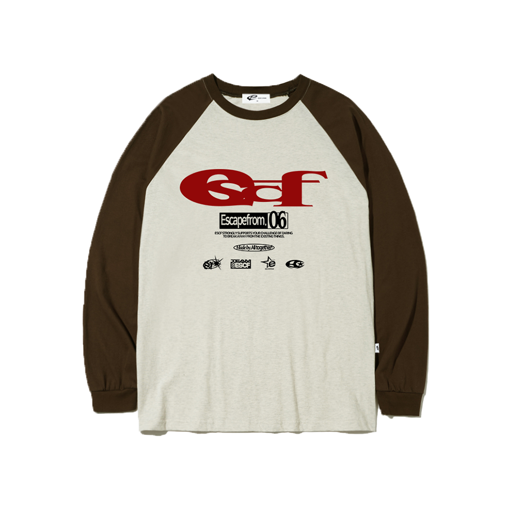 E242LS082BW Escapefrom Red ESCF Logo Collage Print Long Sleeve Brown