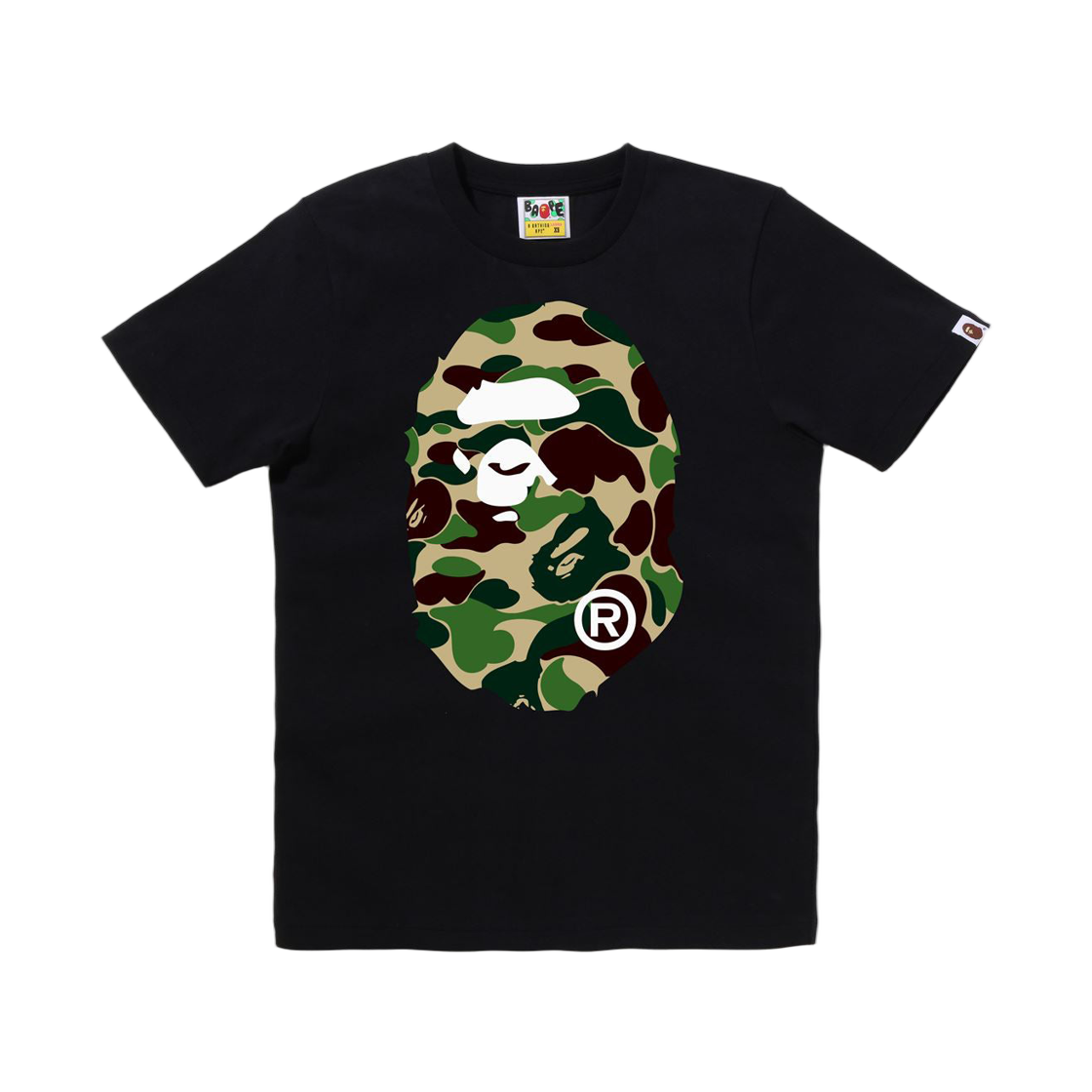 (W) 베이프 176 ABC 카모 빅 에이프 헤드 티셔츠 블랙 그린((W) BAPE 176 ABC Camo Big Ape Head T-Shirt Black Green) - 1