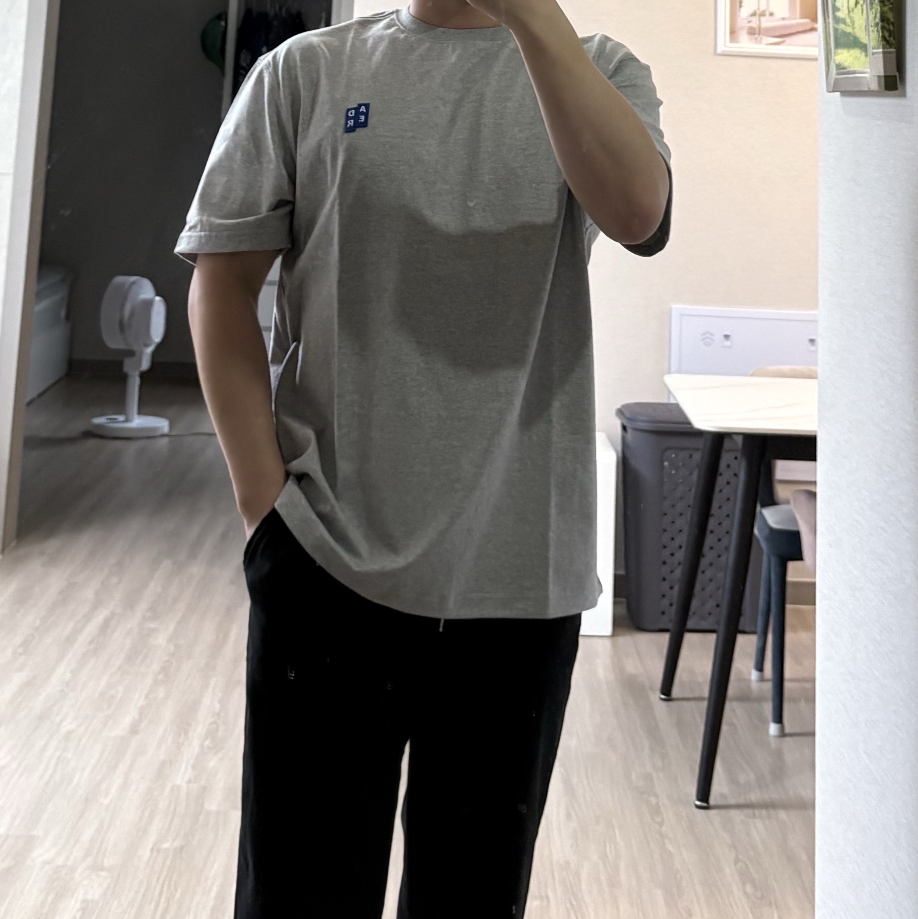 Ader Error Sig; TRS/BL Tag T-Shirt 01 Grey 착용 스타일