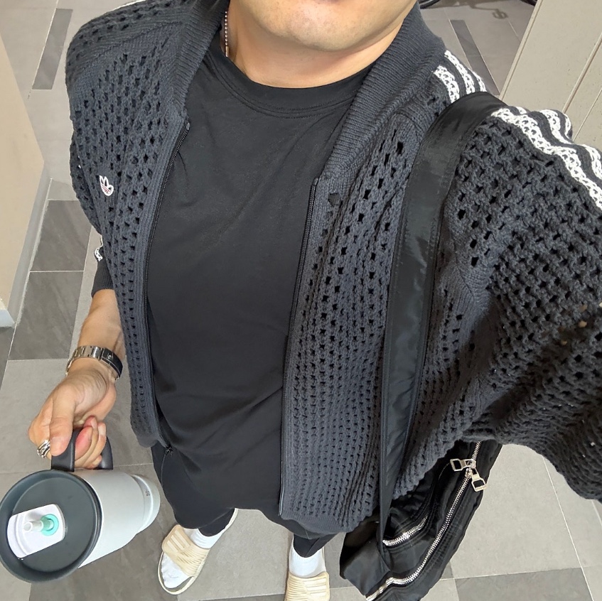 Adidas x Clot Crochet Track Top Carbon - KR Sizing 착용 스타일 - 1