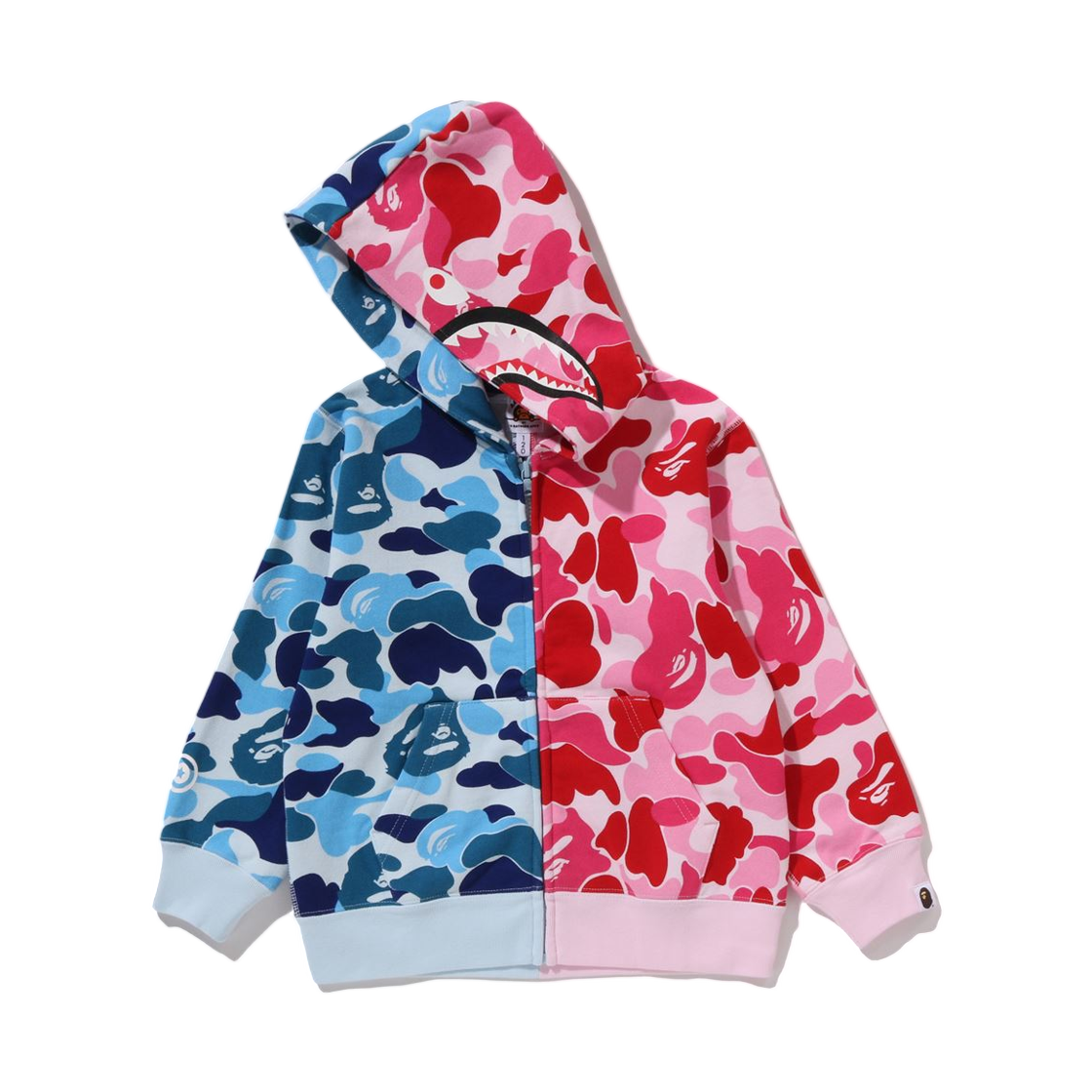 (키즈) 베이프 192 ABC 카모 멀티 샤크 집 후드 블루((Kids) BAPE 192 ABC Camo Multi Shark Zip Hoodie Blue) - 2