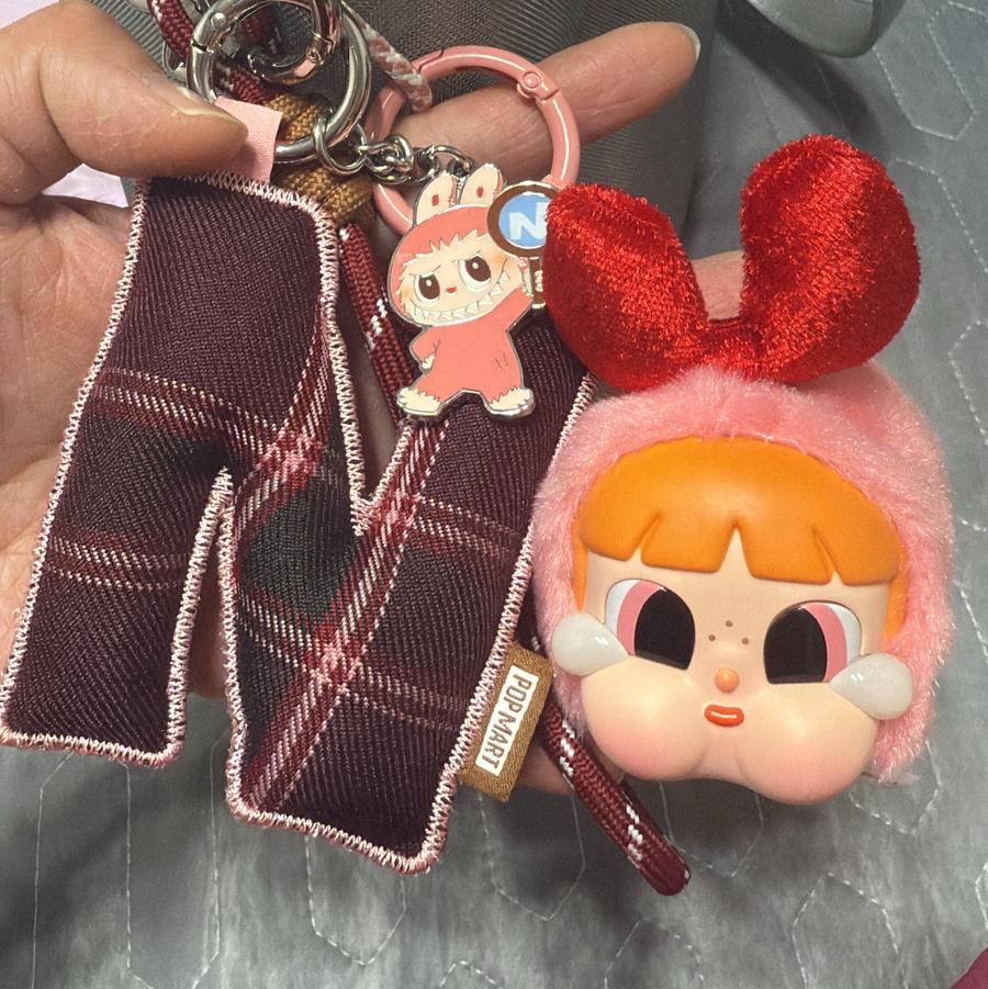 Pop Mart Crybaby x Powerpuff Girls Series Keyring Blossom (Opened Case), Pop Mart Labubu The Monsters Pin For Love Series - Letter Pendant (N-Z) N (Opened Case) 착용 스타일