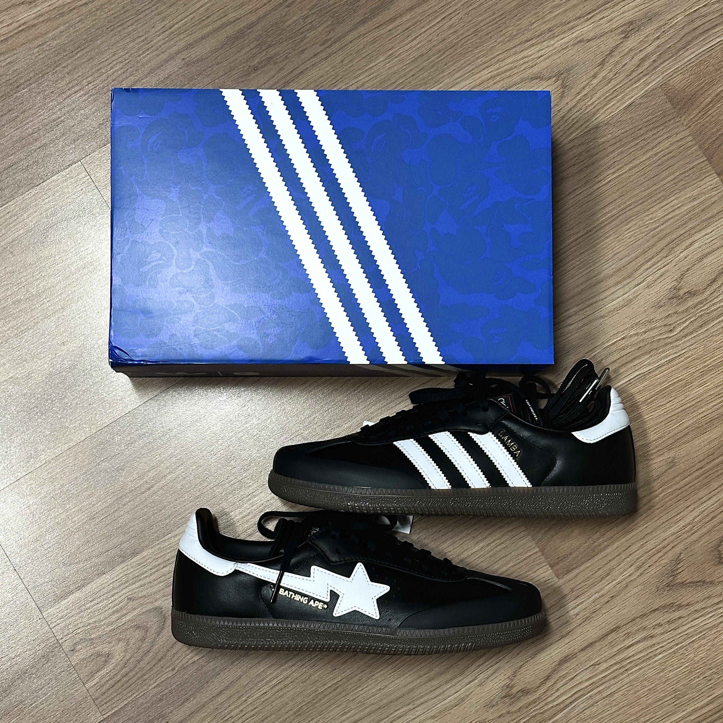 Adidas x BAPE Samba Core Black Footwear White 착용 스타일