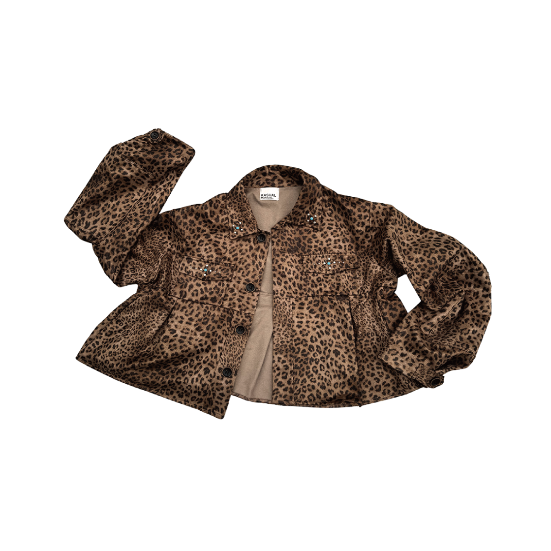 캐주얼 매뉴얼 레오파드 플리츠 크롭 자켓(Kasual Manual Leopard Pleats Crop Jacket)