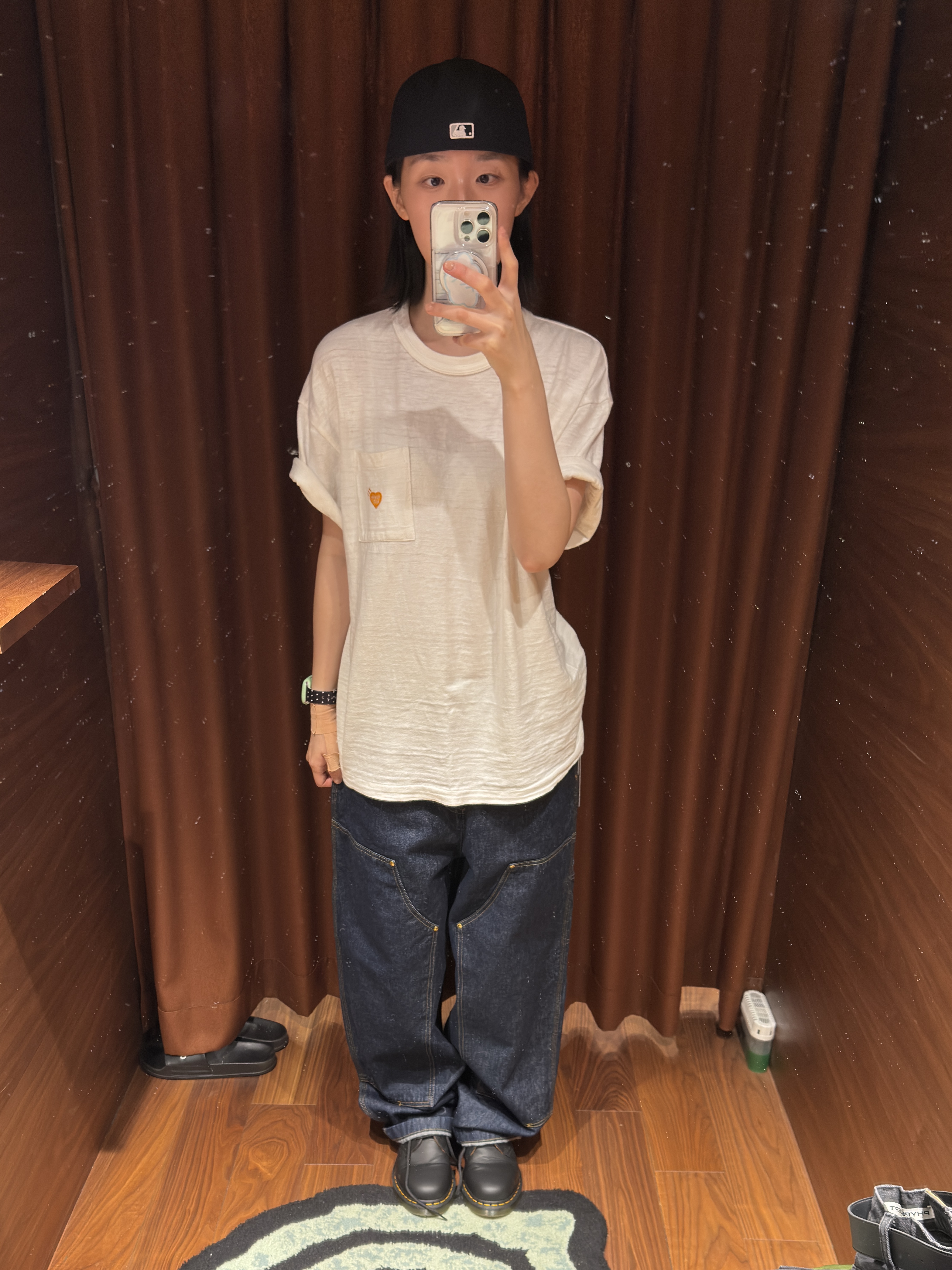 Dr. Martens 1461 Nappa Black, Human Made Pocket T-Shirt White - Shibuya Parco Store Exclusive 착용 스타일