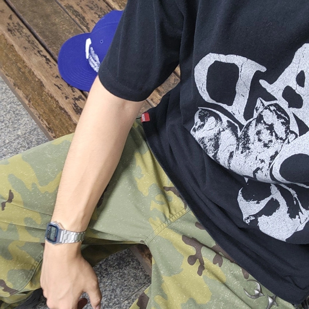 Casio A-158WA-1, Adidas x Thug Club Track Pant Focus Olive Cream White - KR Sizing 착용 스타일 - 1