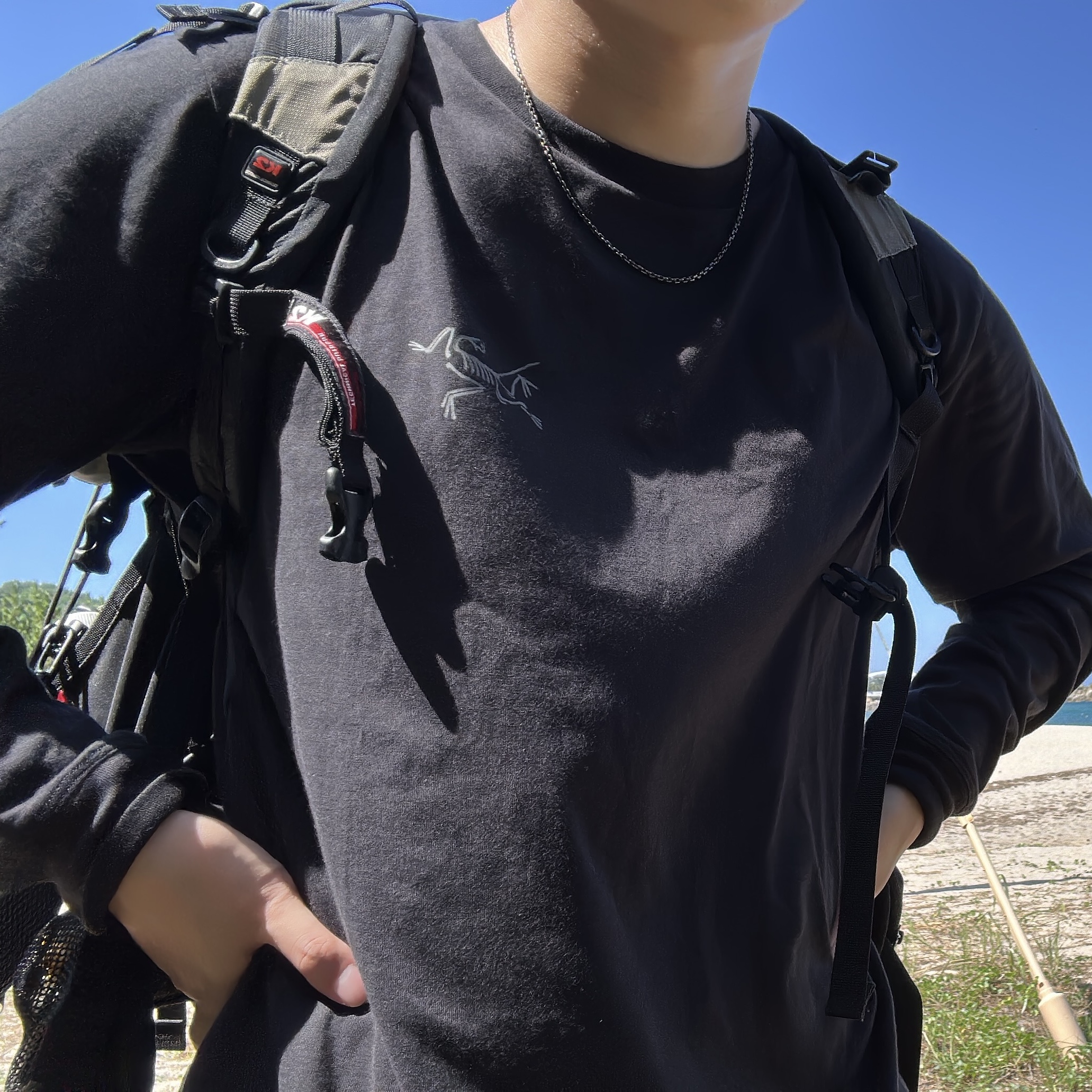 Arc'teryx Kragg SL Cotton LS Shirt Black 착용 스타일 - 1