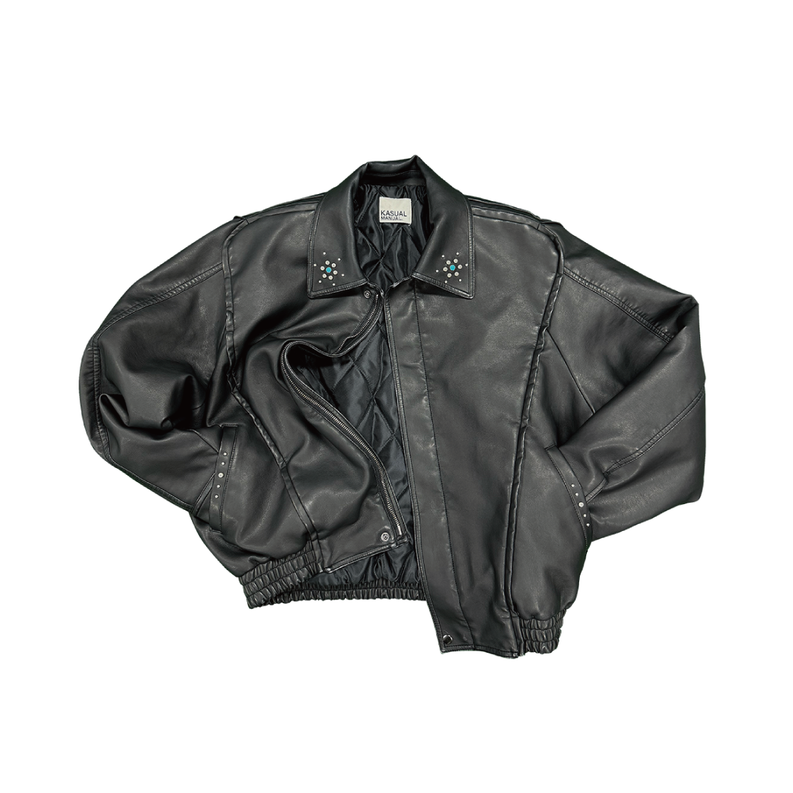 캐주얼 매뉴얼 스터드 레더 블르종 블랙(Kasual Manual Studded Leather Blouson Black)